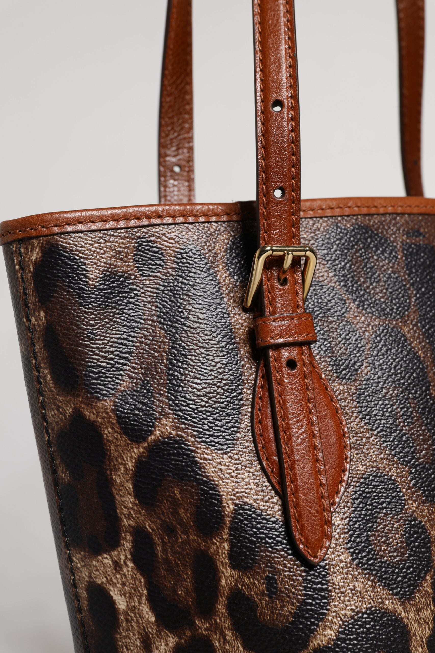Dolce &amp; Gabbana – Tragetasche aus braunem Leder mit Leopardenmuster und Schulterriemen