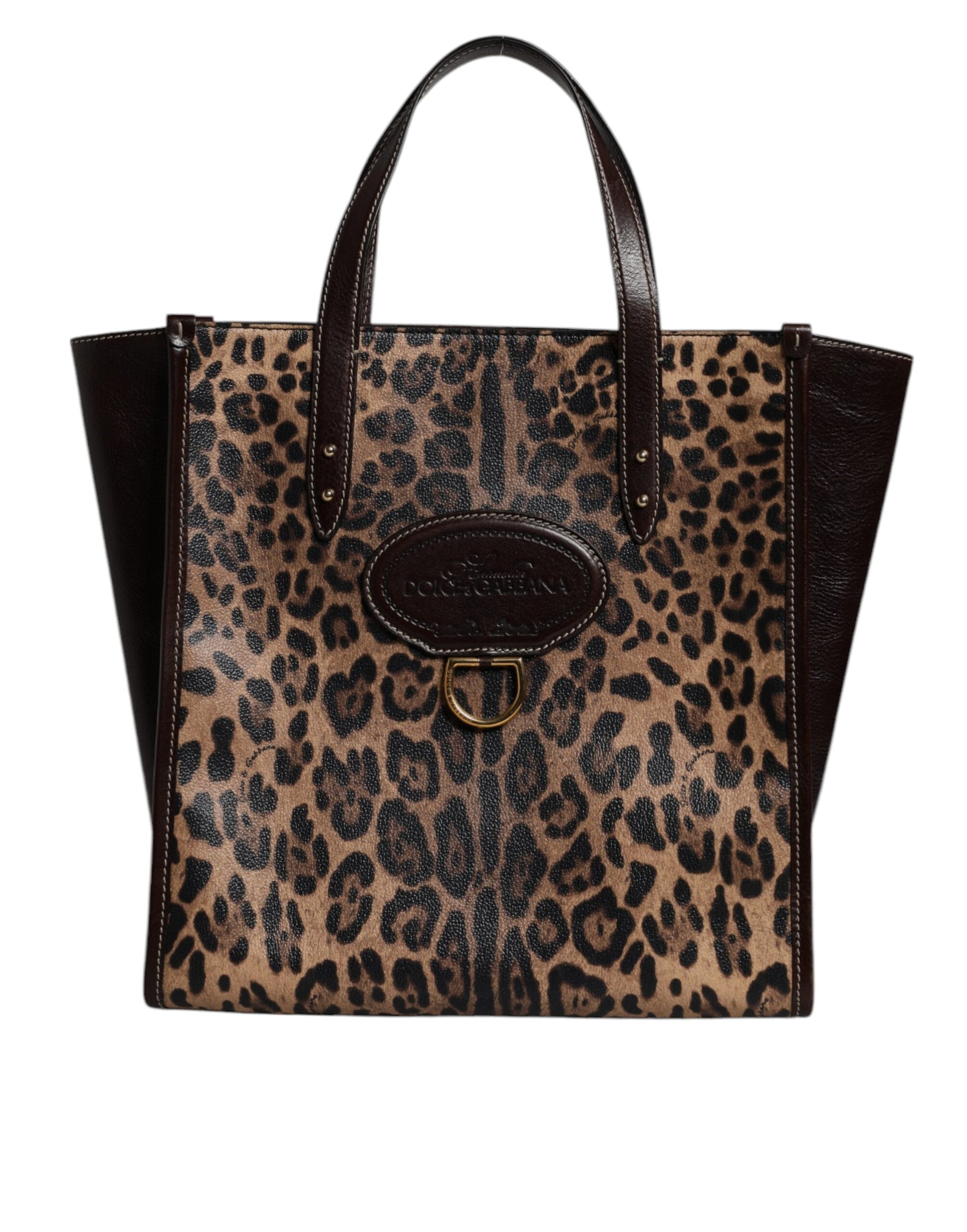 Dolce &amp; Gabbana – Tragetasche aus braunem Leder mit Leopardenmuster und Schulterriemen