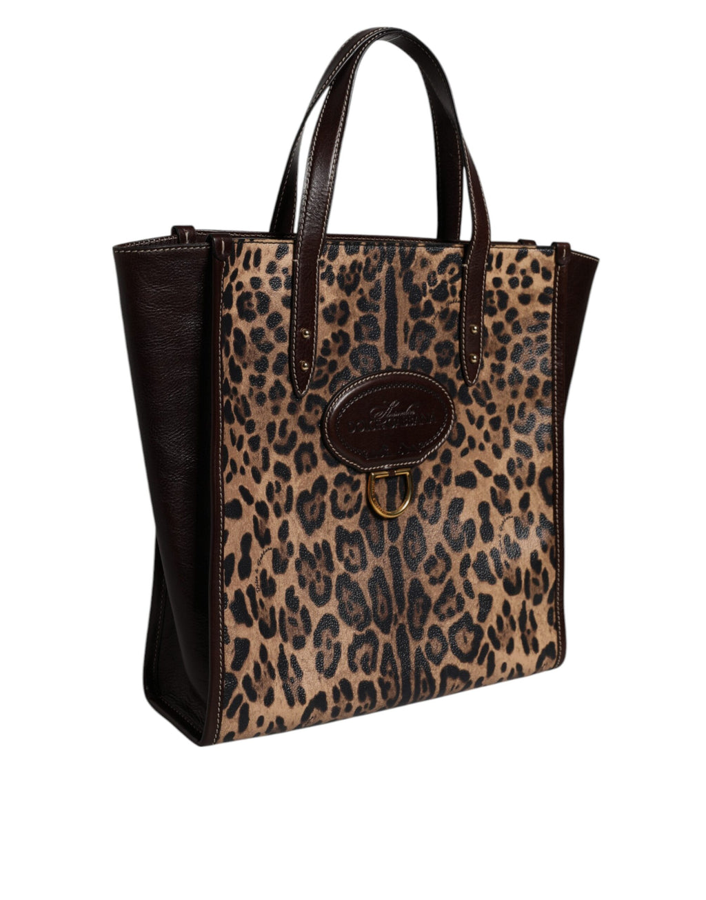 Dolce &amp; Gabbana – Tragetasche aus braunem Leder mit Leopardenmuster und Schulterriemen