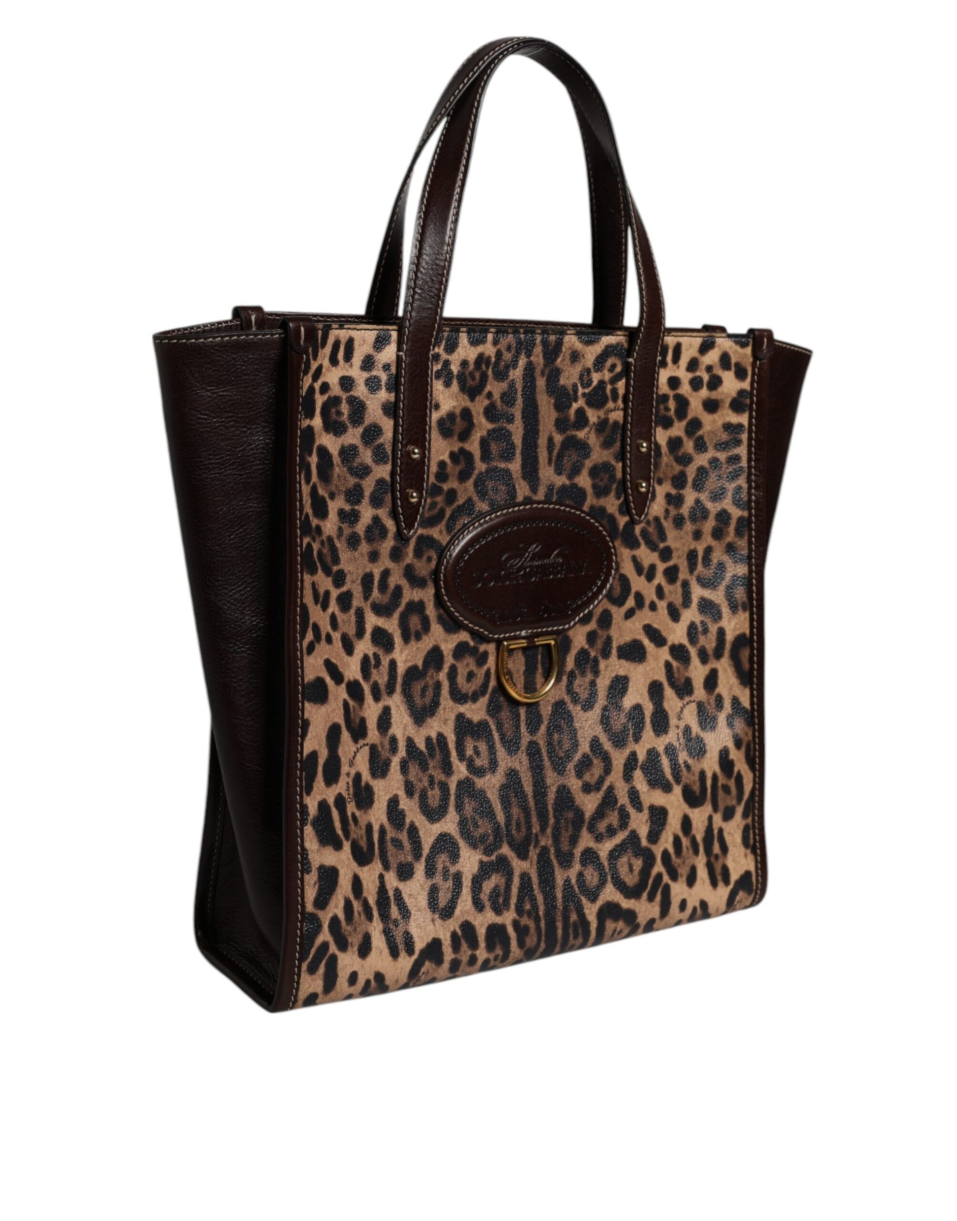 Dolce &amp; Gabbana – Tragetasche aus braunem Leder mit Leopardenmuster und Schulterriemen