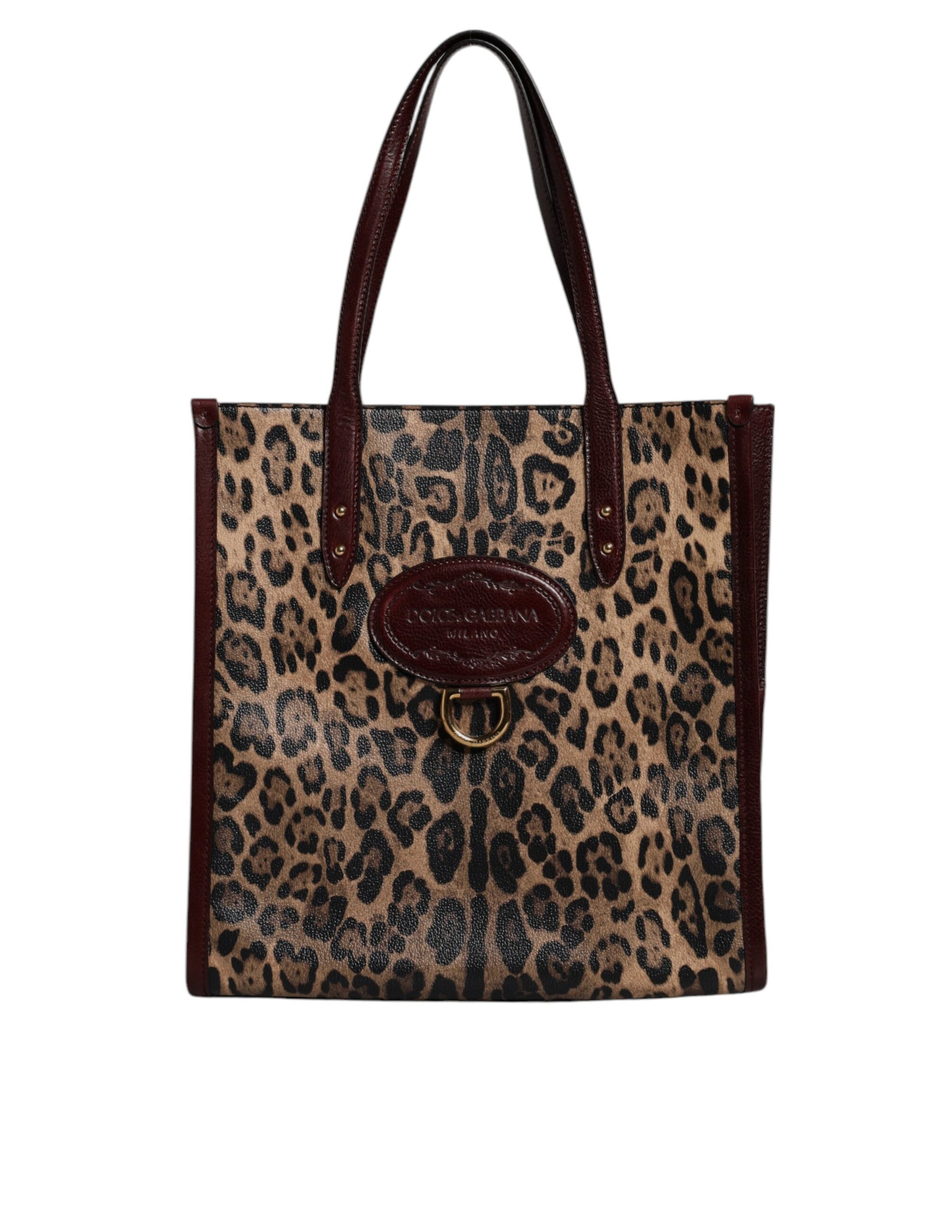 Dolce &amp; Gabbana – Tragetasche aus braunem Leder mit Leopardenmuster und Schulterriemen