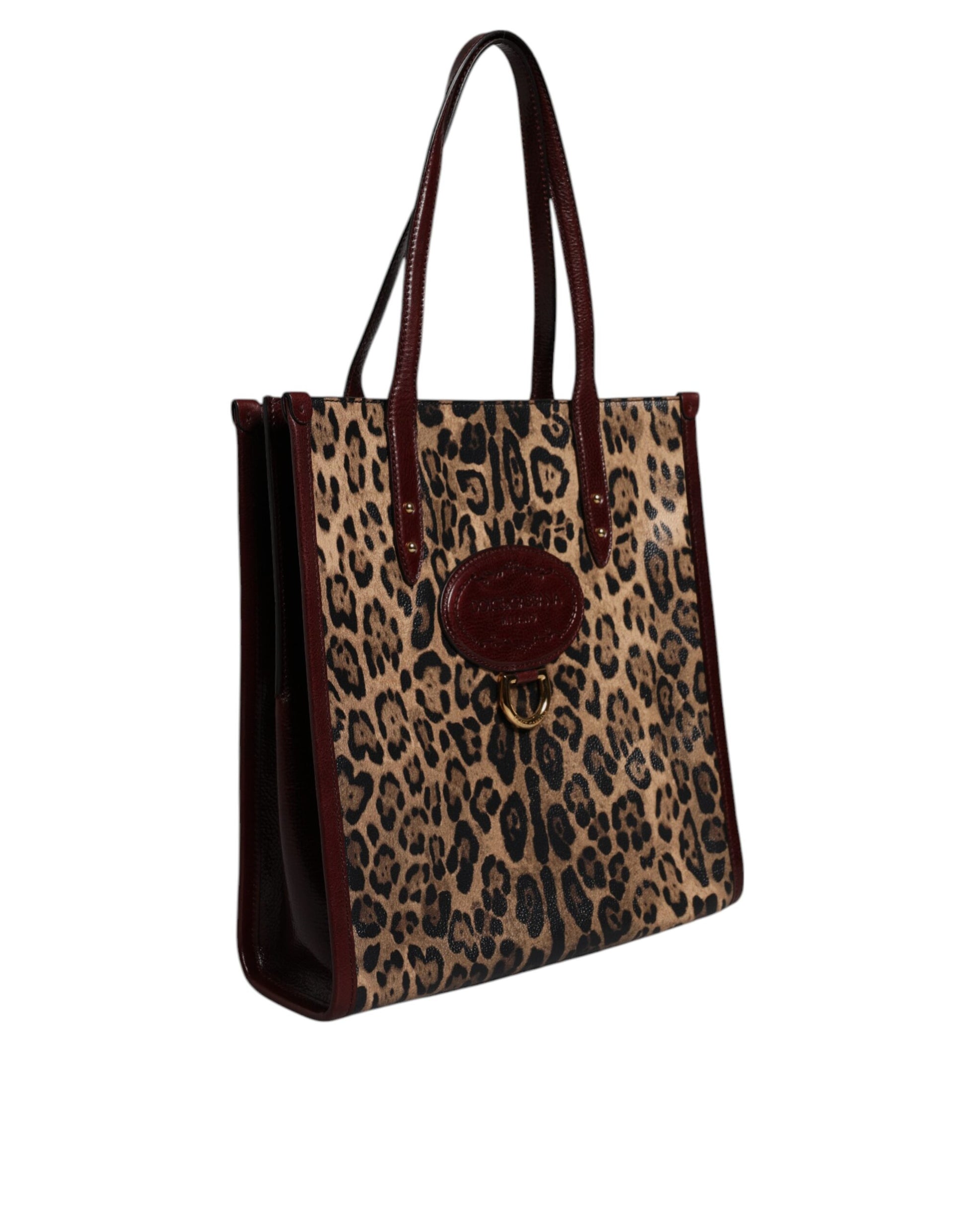 Dolce &amp; Gabbana – Tragetasche aus braunem Leder mit Leopardenmuster und Schulterriemen
