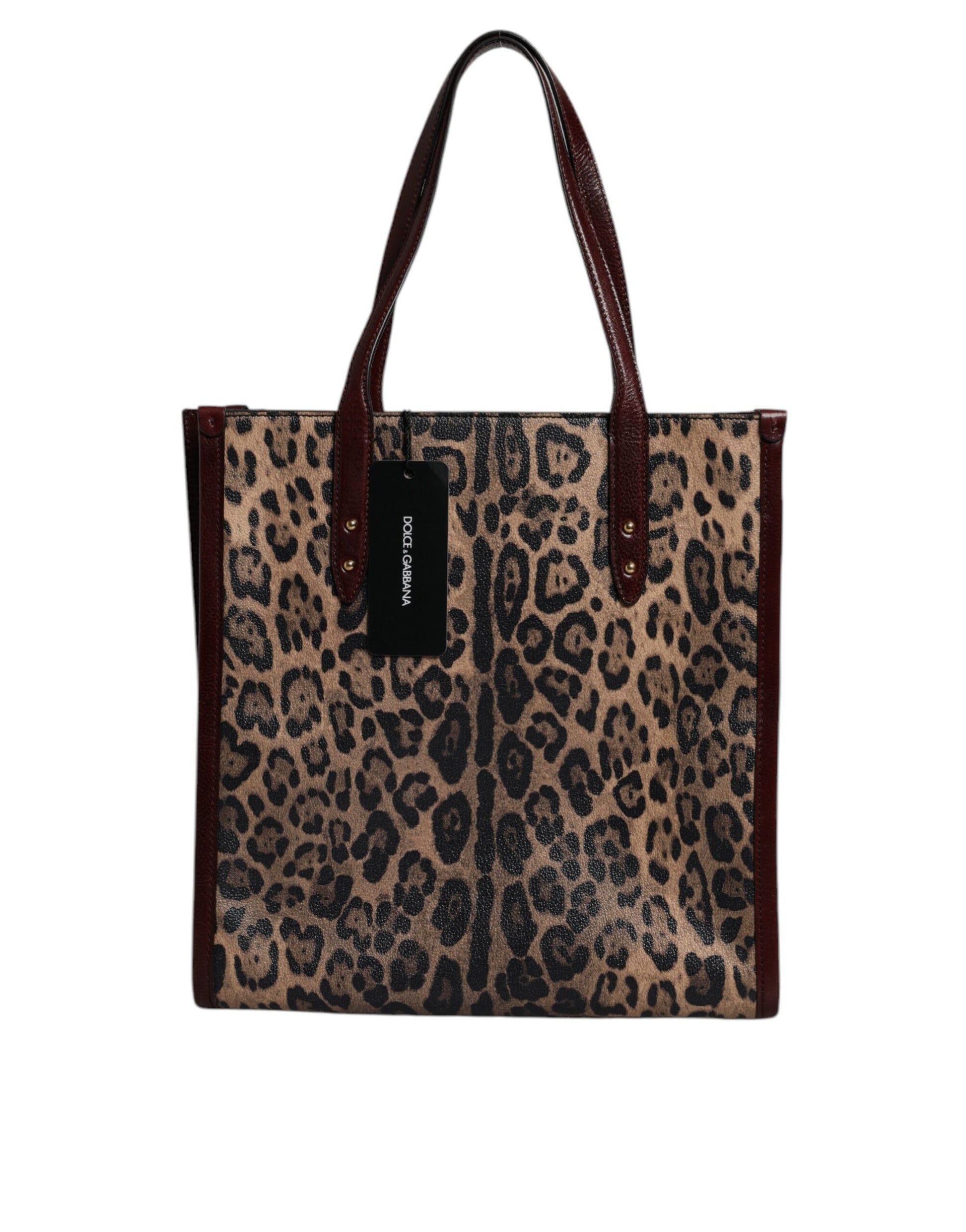 Dolce &amp; Gabbana – Tragetasche aus braunem Leder mit Leopardenmuster und Schulterriemen