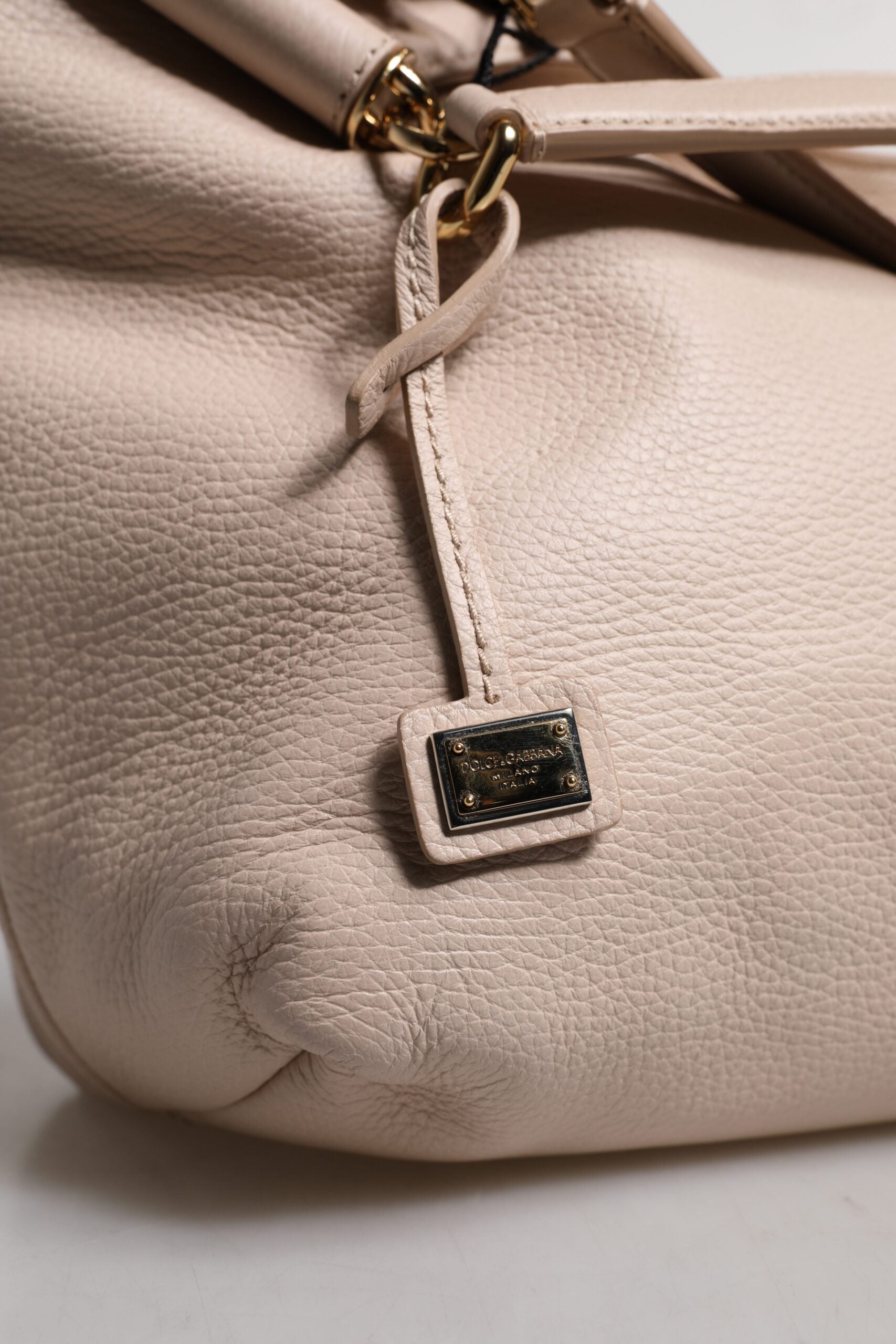 Dolce &amp; Gabbana – Tragetasche mit Logo-Schild aus Hirschleder in Hellrosa