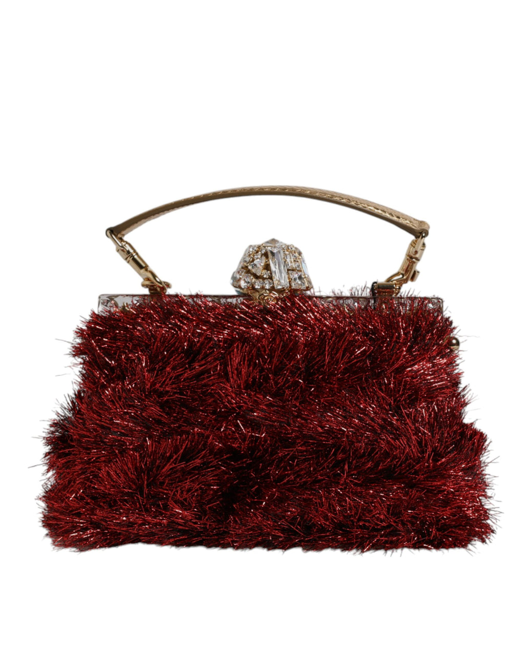 Dolce &amp; Gabbana – VANDA – Abend-Clutch mit rotgoldener Kette und Lametta-Kristallen