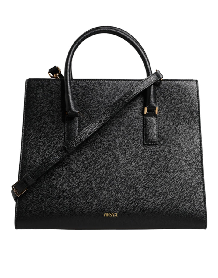Versace Black Large Leather Top Handle Shoulder Crossbody Bag