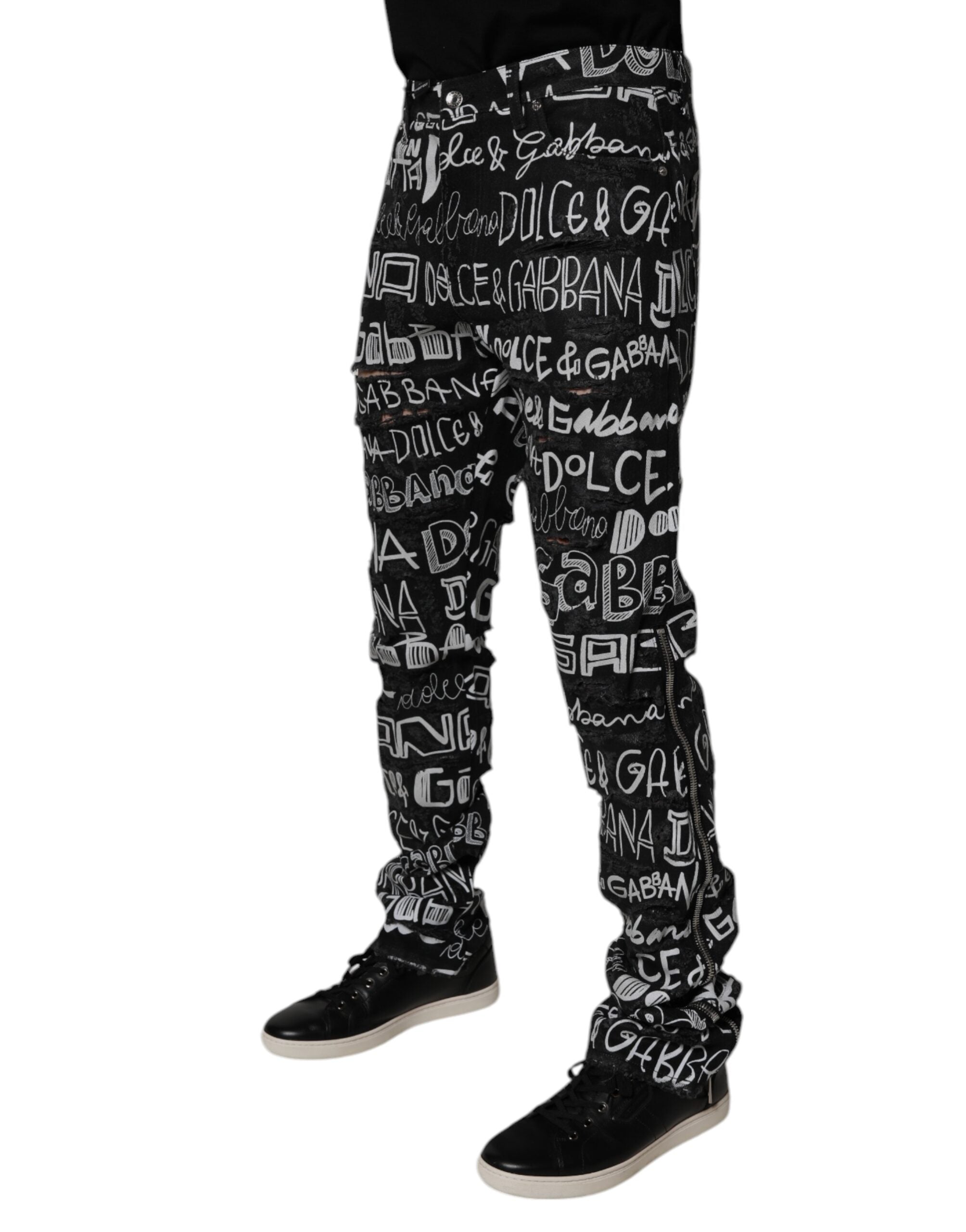 Dolce &amp; Gabbana – Schwarze, gerade geschnittene Jeans aus Baumwolle mit Logo-Print