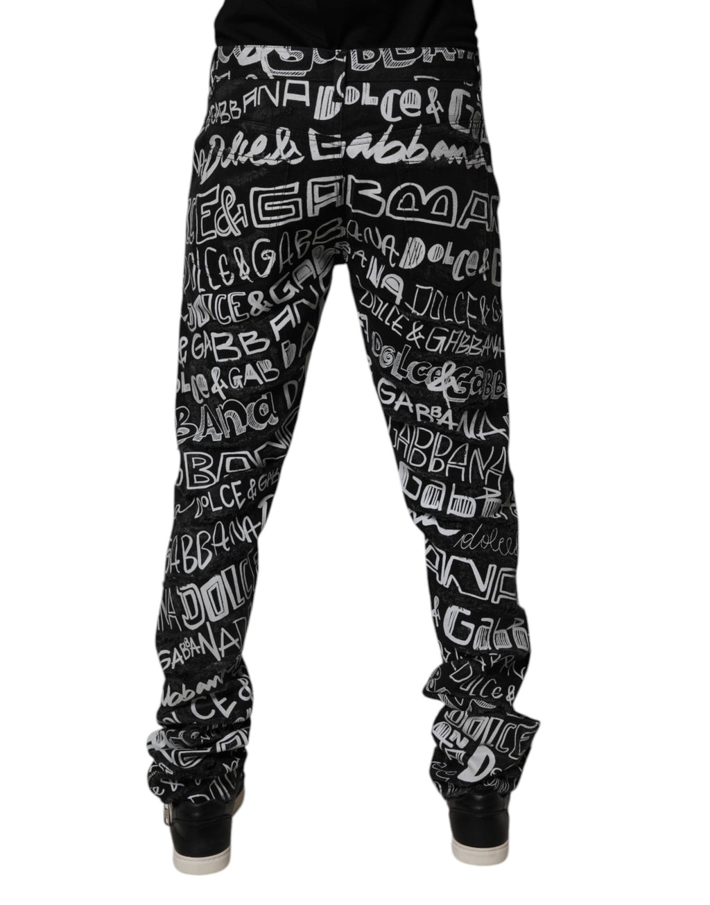 Dolce &amp; Gabbana – Schwarze, gerade geschnittene Jeans aus Baumwolle mit Logo-Print