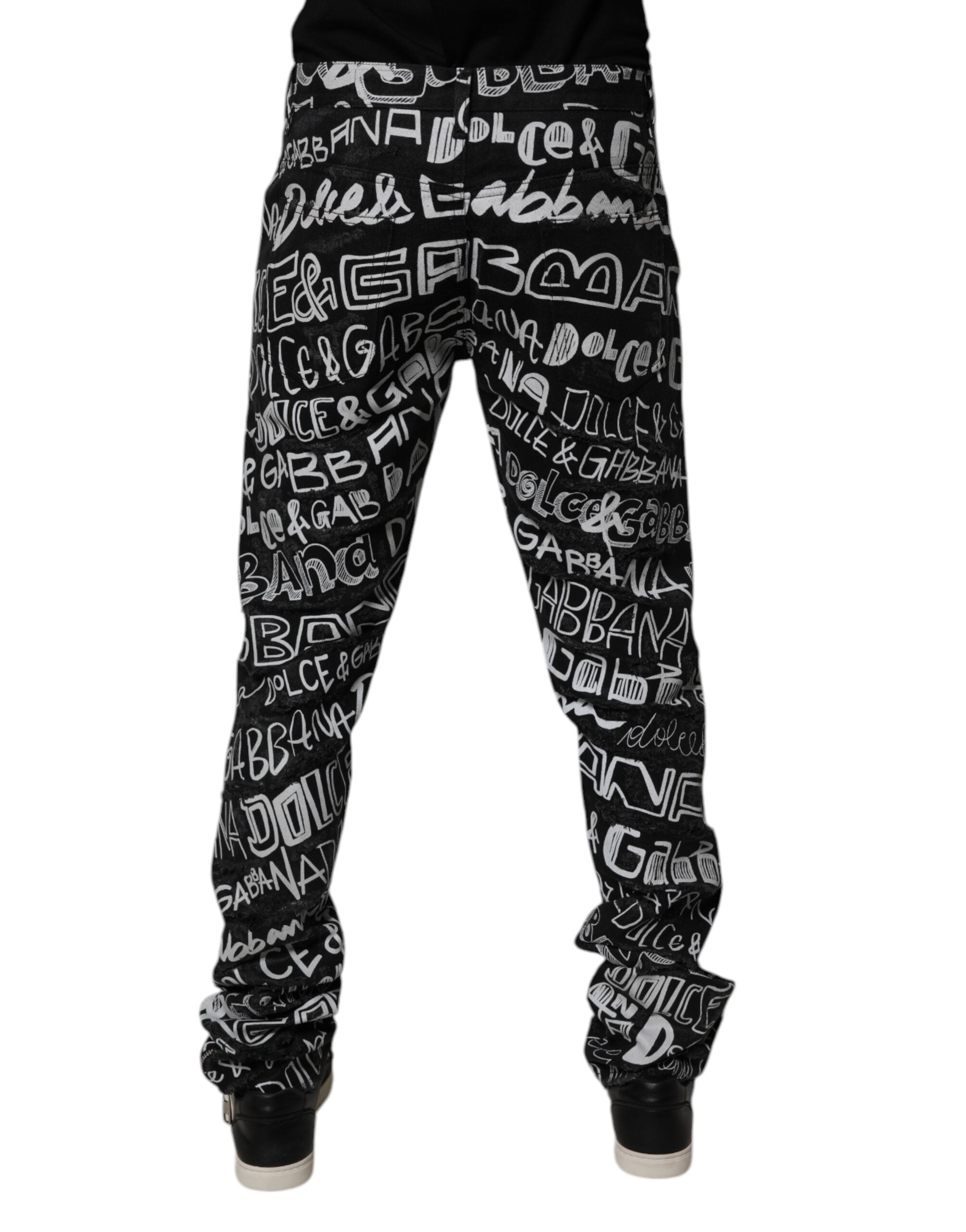 Dolce &amp; Gabbana – Schwarze, gerade geschnittene Jeans aus Baumwolle mit Logo-Print