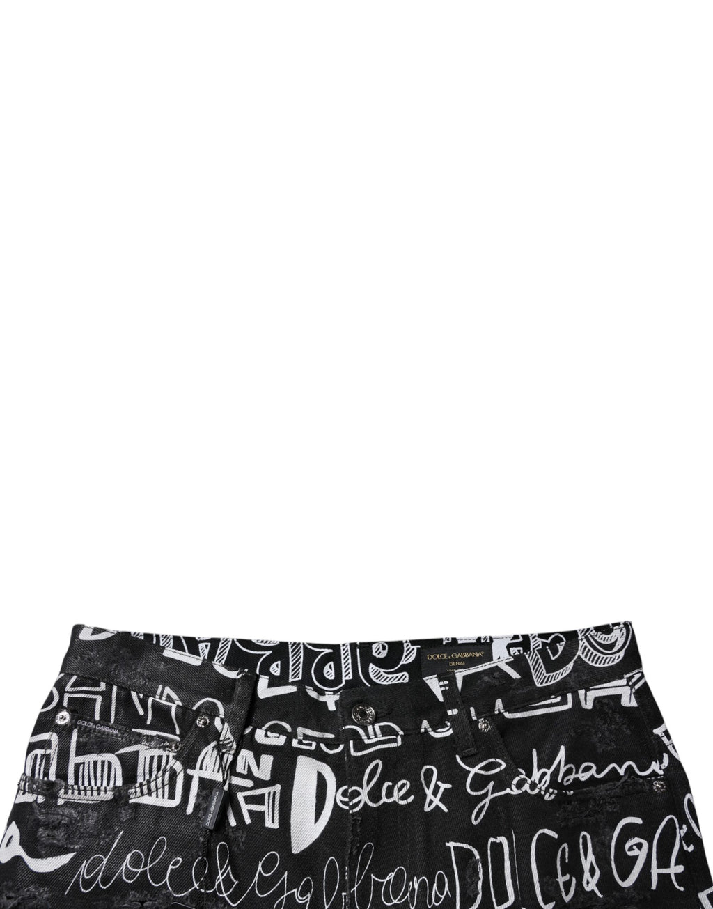 Dolce &amp; Gabbana – Schwarze, gerade geschnittene Jeans aus Baumwolle mit Logo-Print