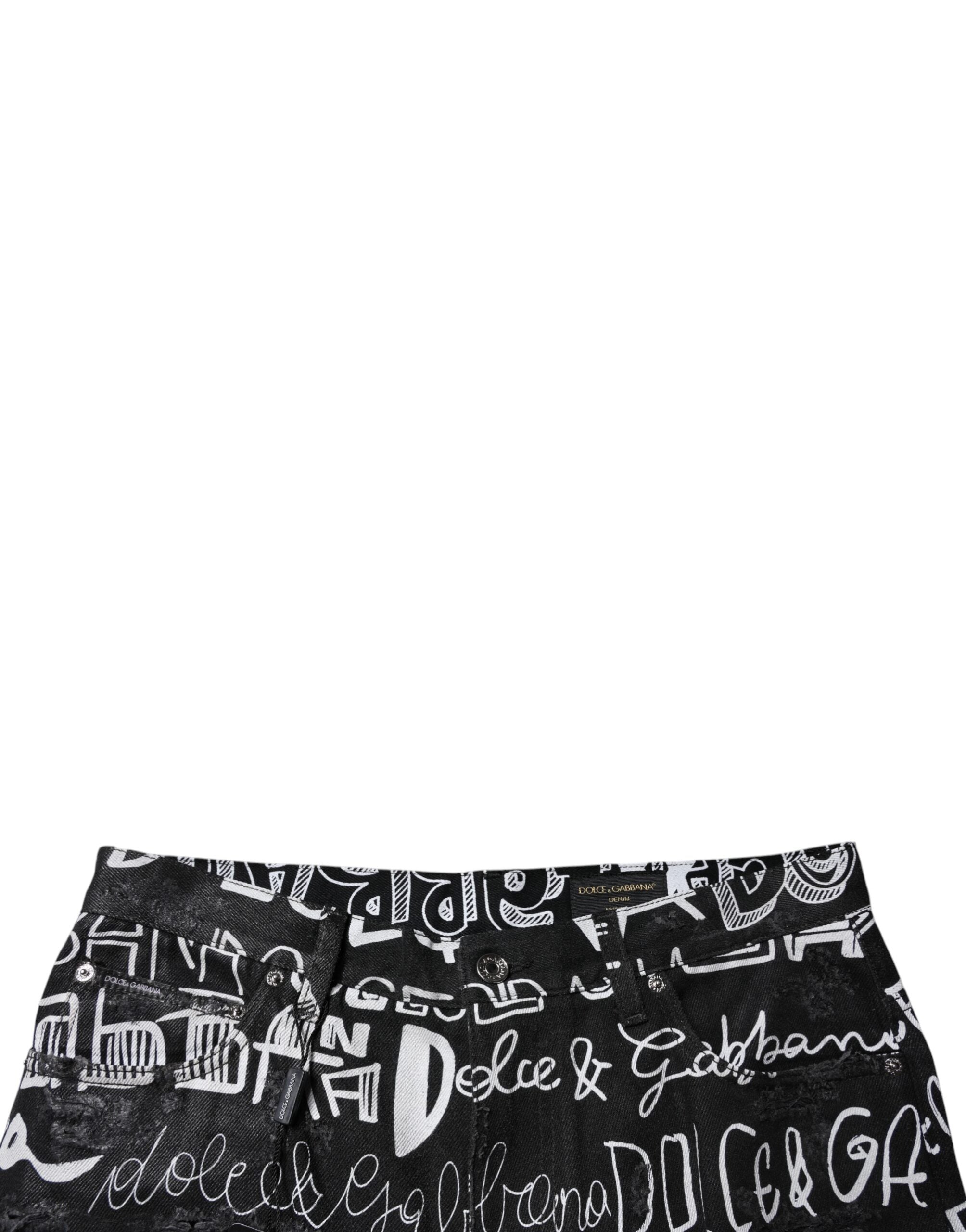 Dolce &amp; Gabbana – Schwarze, gerade geschnittene Jeans aus Baumwolle mit Logo-Print