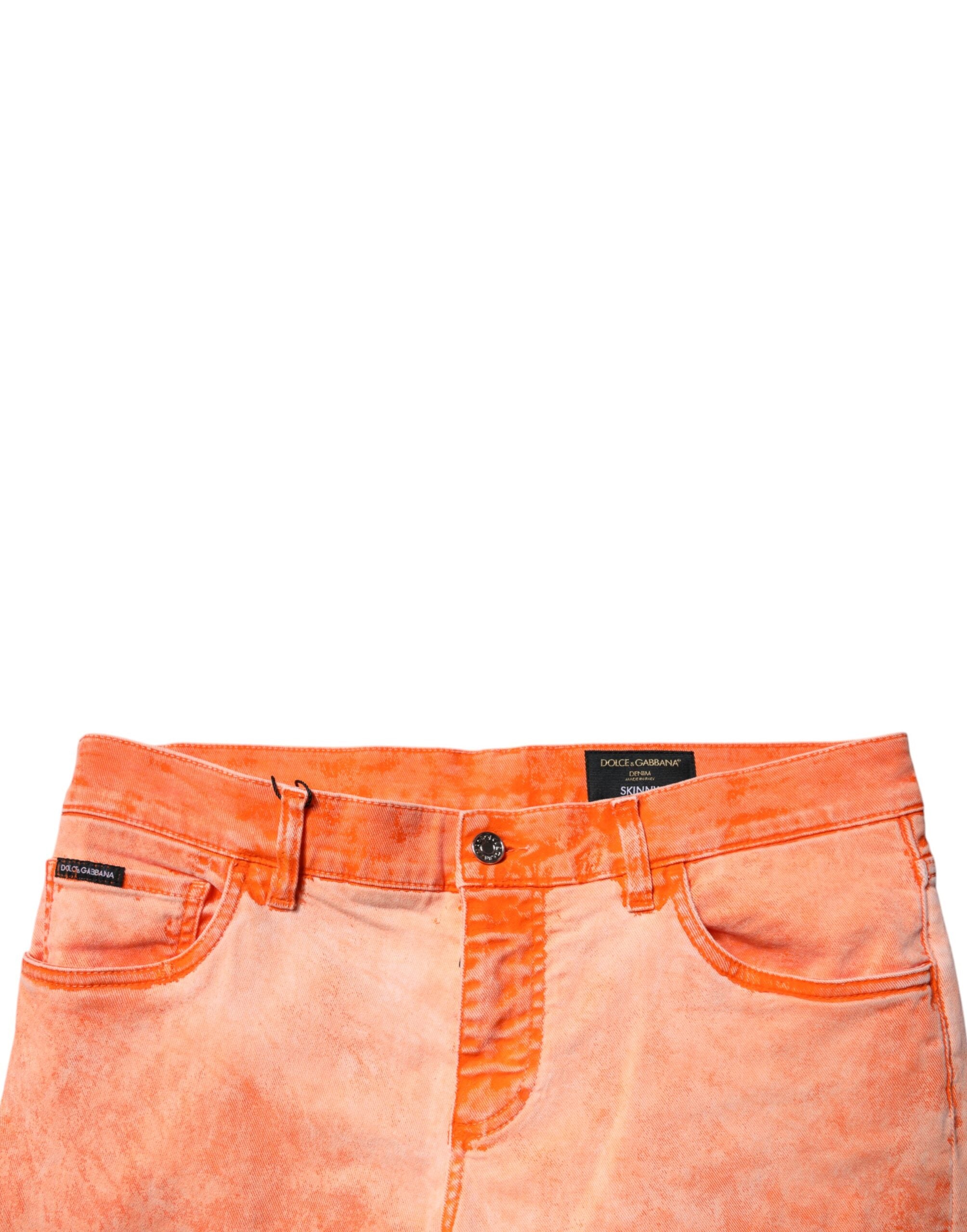 Dolce &amp; Gabbana – Orangefarbene Skinny-Jeans aus Baumwolle mit Batikmuster für Herren