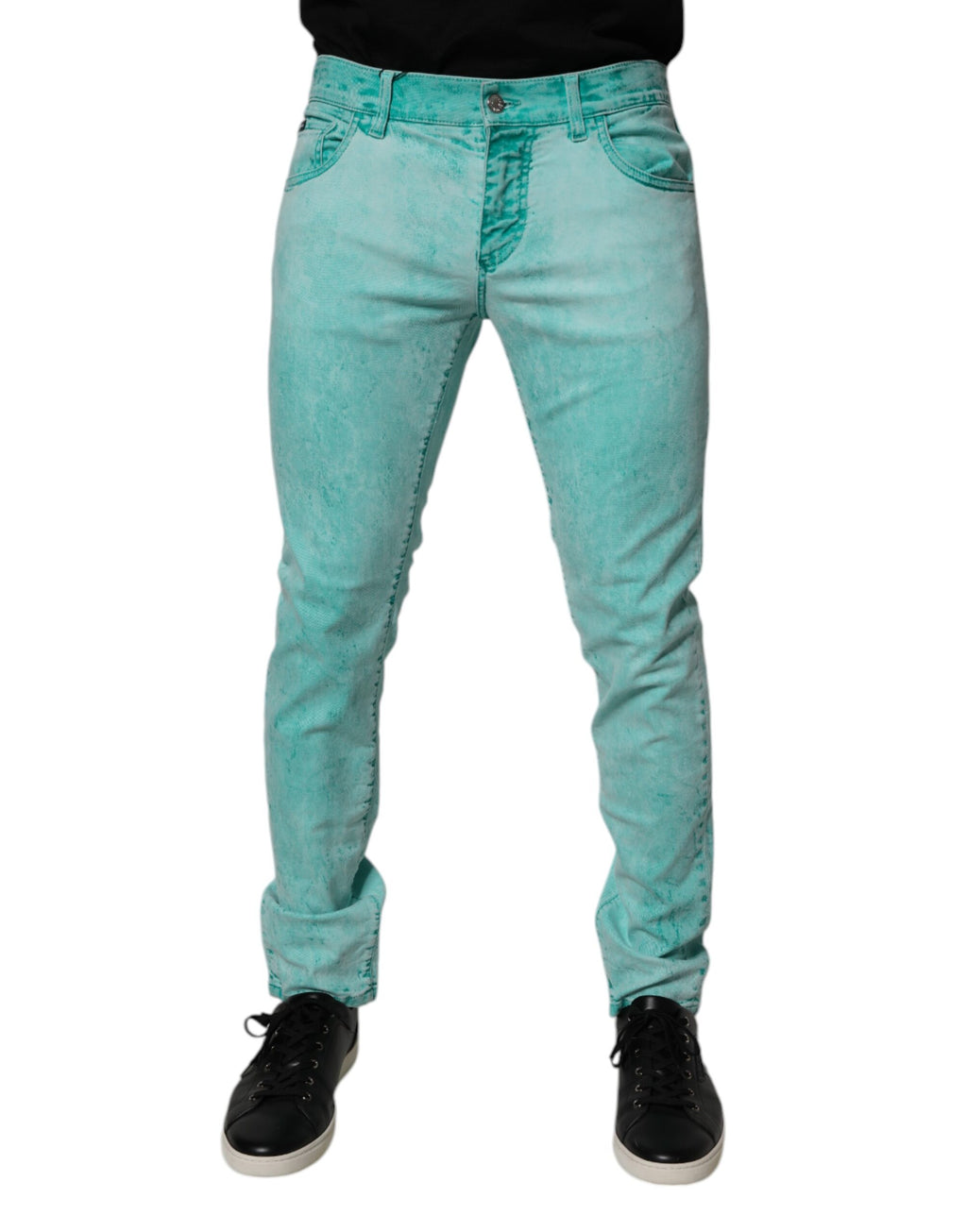 Dolce &amp; Gabbana – Grüne Skinny-Jeans aus Baumwolle mit Batikmuster für Herren
