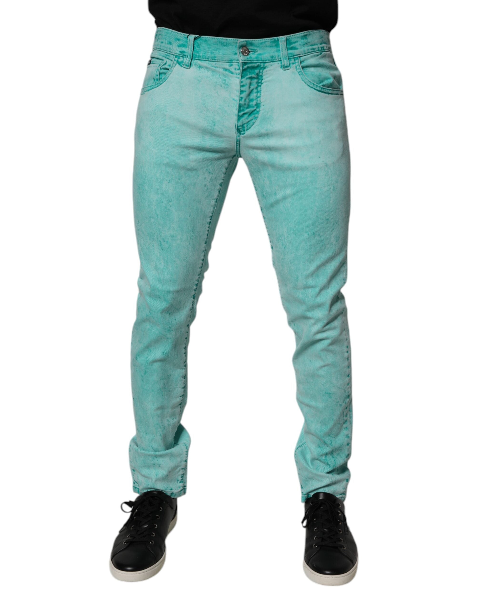 Dolce &amp; Gabbana – Grüne Skinny-Jeans aus Baumwolle mit Batikmuster für Herren