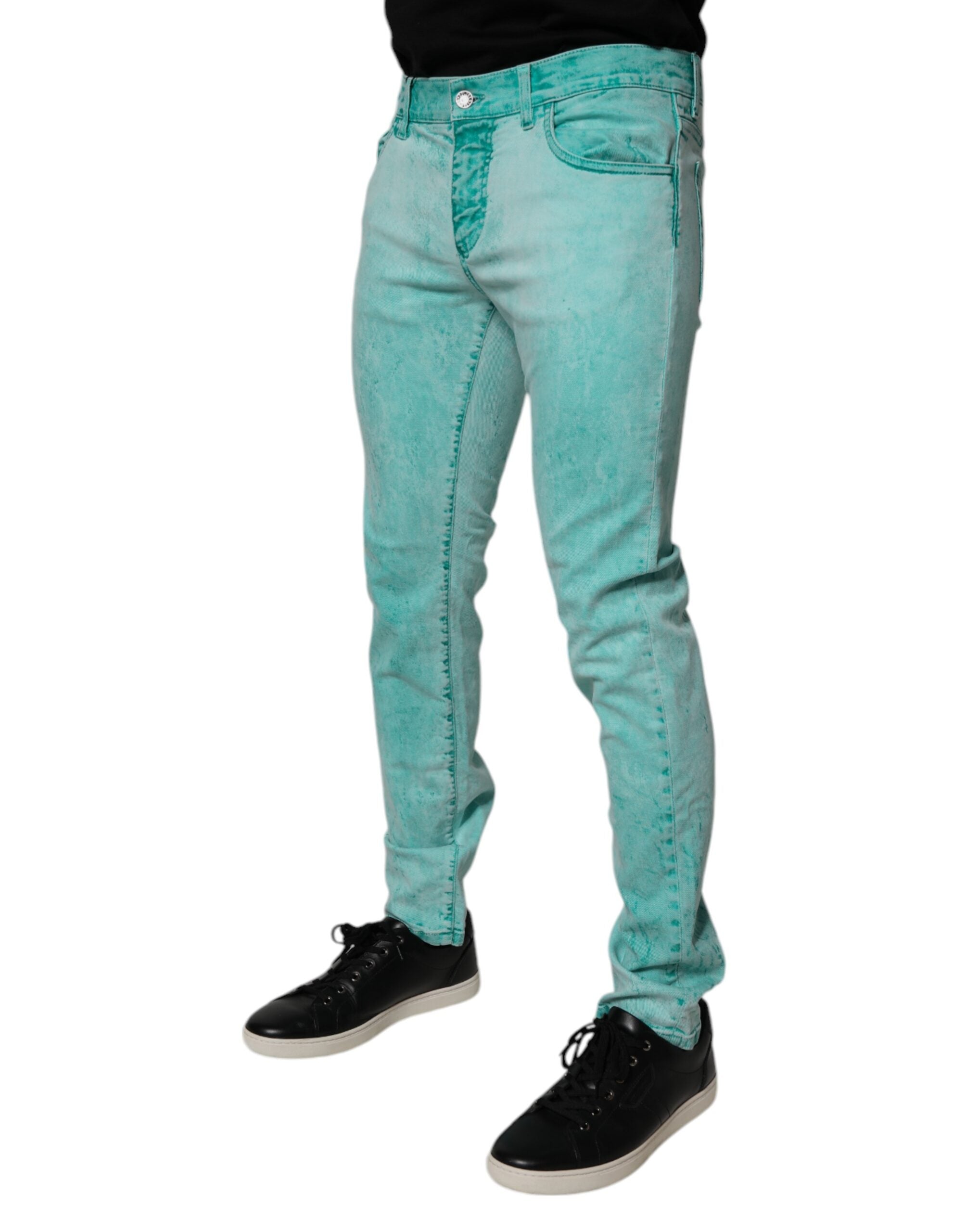 Dolce &amp; Gabbana – Grüne Skinny-Jeans aus Baumwolle mit Batikmuster für Herren