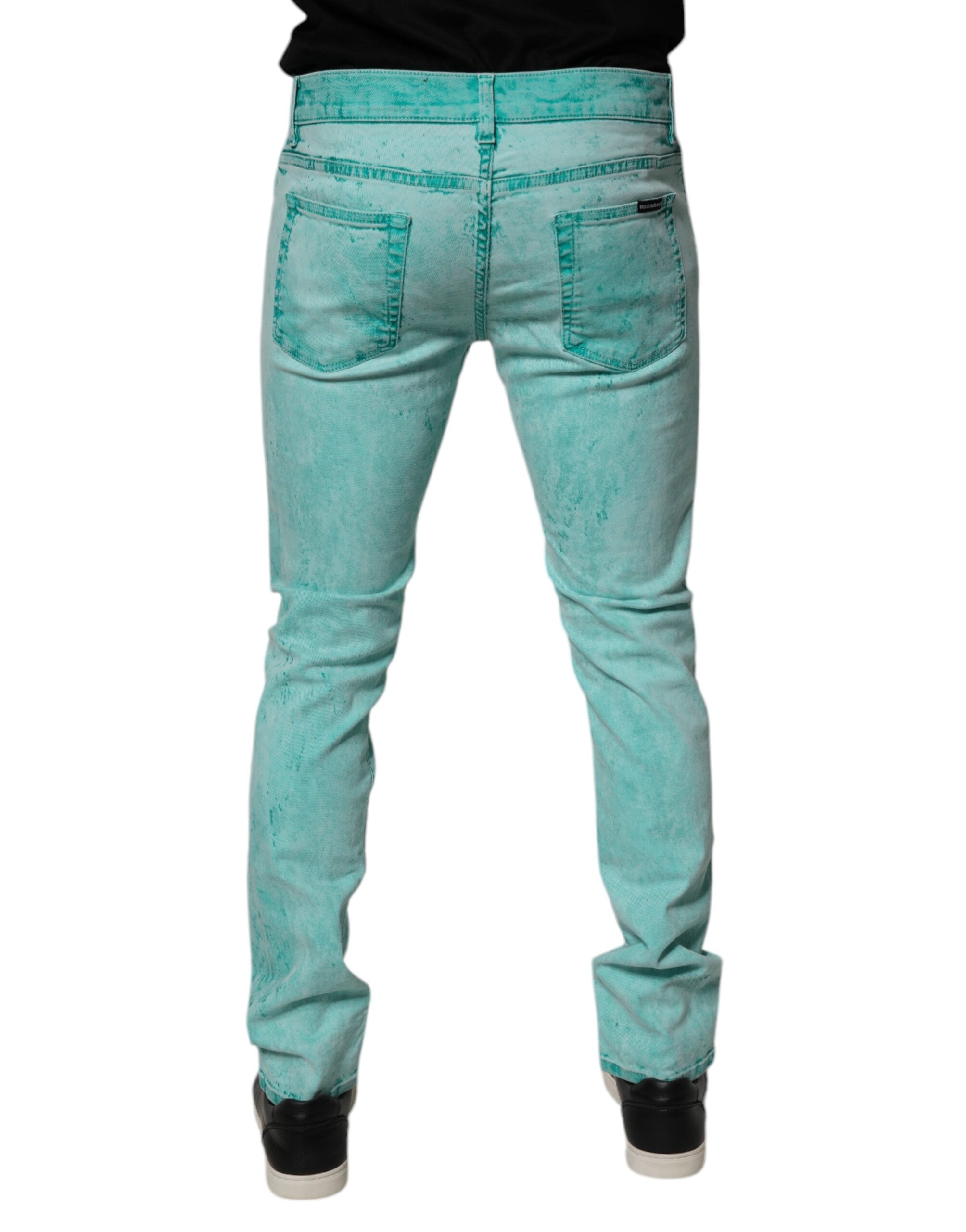 Dolce &amp; Gabbana – Grüne Skinny-Jeans aus Baumwolle mit Batikmuster für Herren