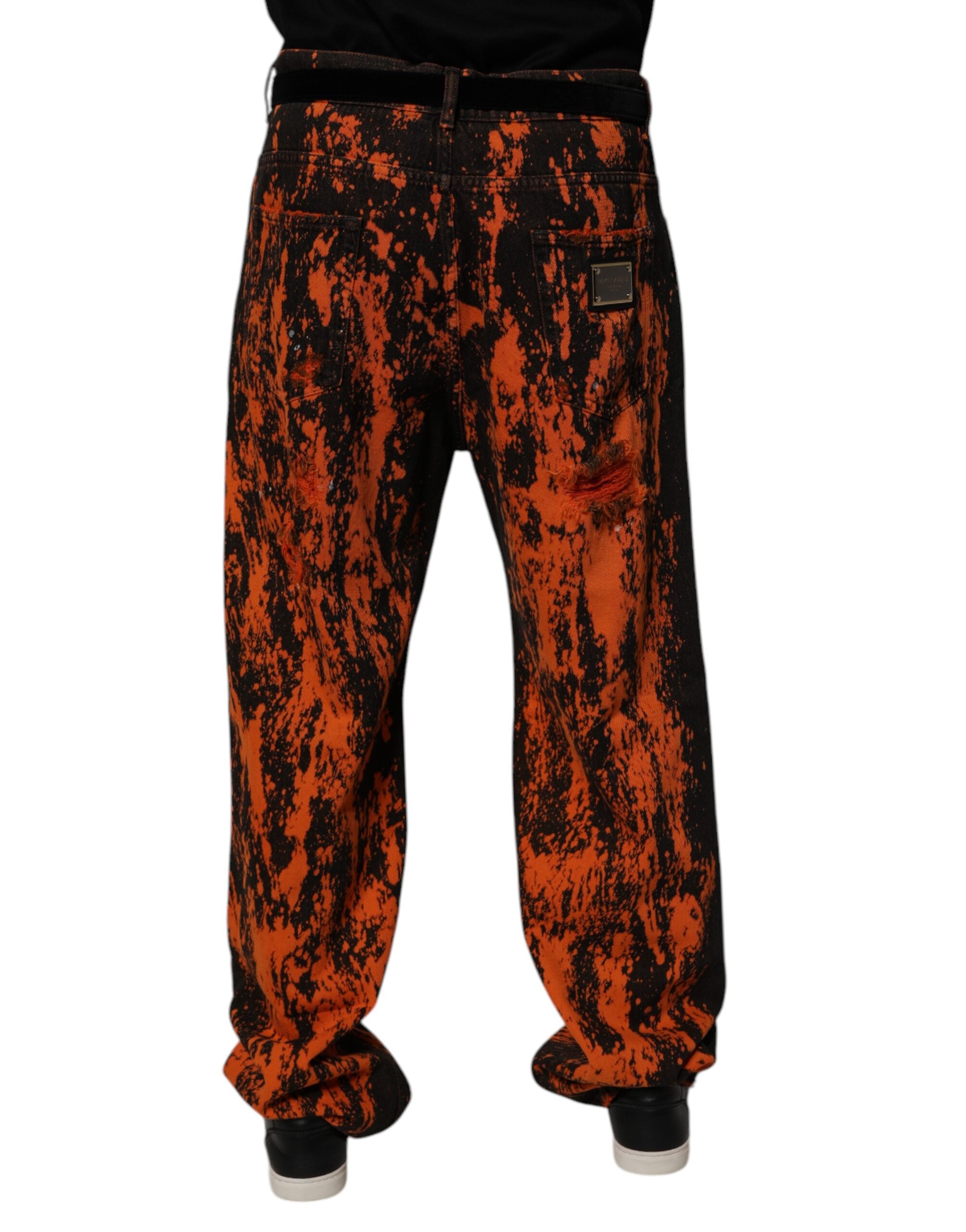 Dolce &amp; Gabbana – Gerade Jeans aus Baumwolle mit Batikmuster in Schwarz und Rot