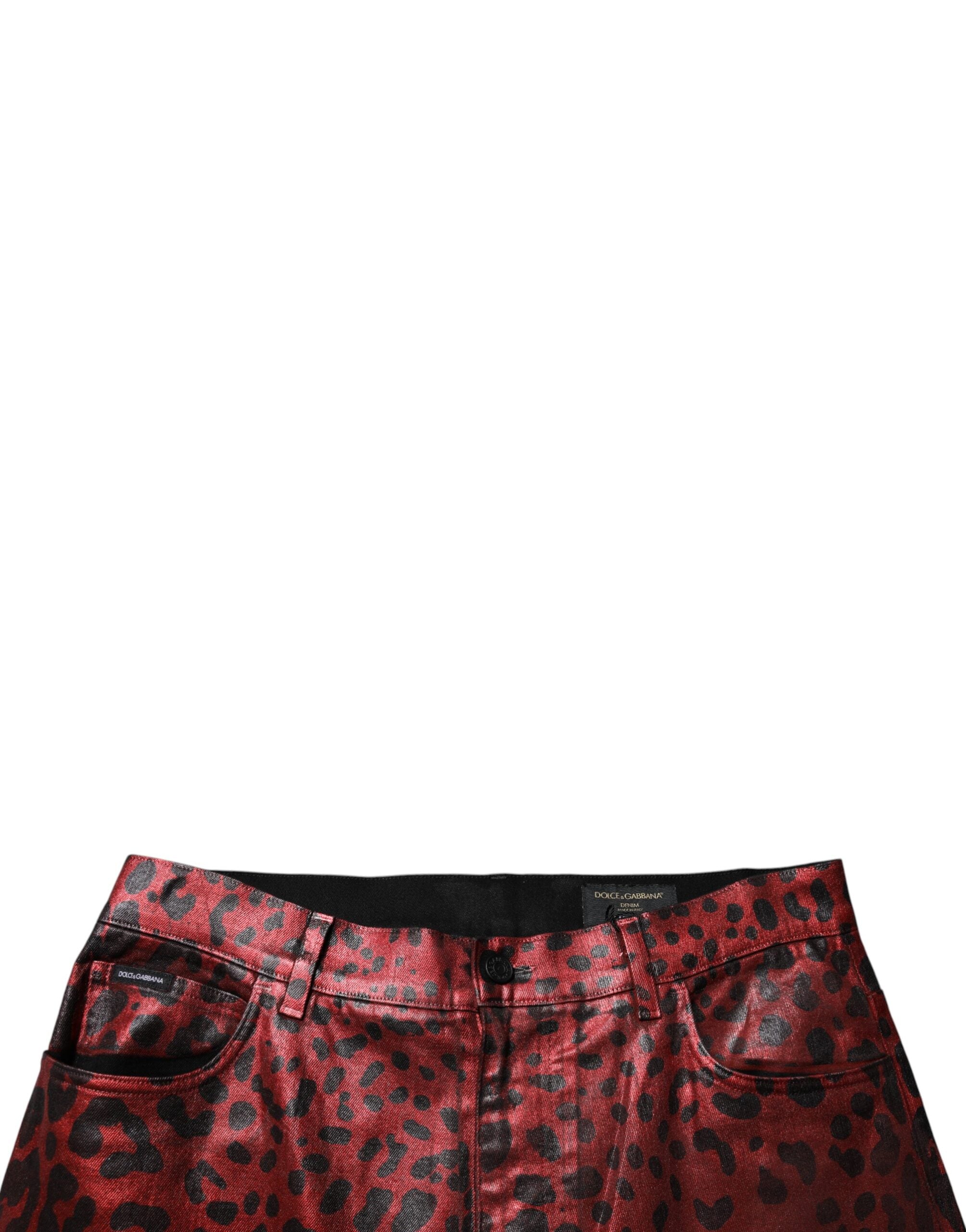 Dolce &amp; Gabbana Rote, gerade geschnittene Jeans aus Baumwolle mit Leopardenmuster für Herren