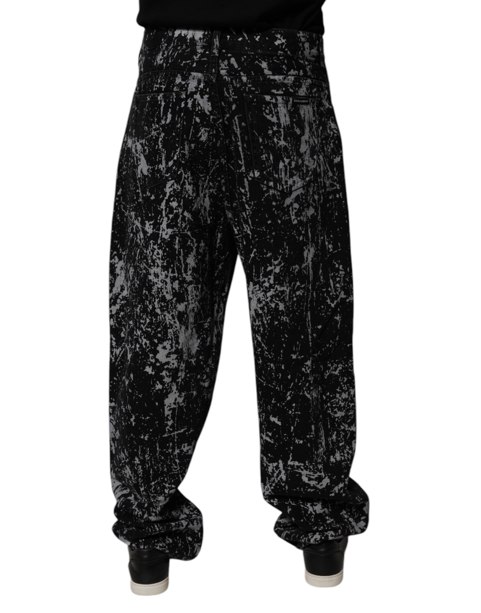 Dolce &amp; Gabbana – Schwarze, gerade geschnittene Baumwolljeans mit Batikmuster für Herren