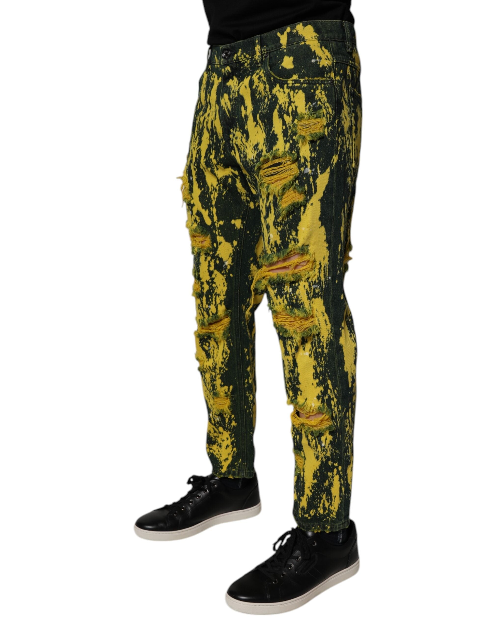 Dolce &amp; Gabbana – Schwarze, gelbe, zerfetzte Skinny-Jeans für Herren