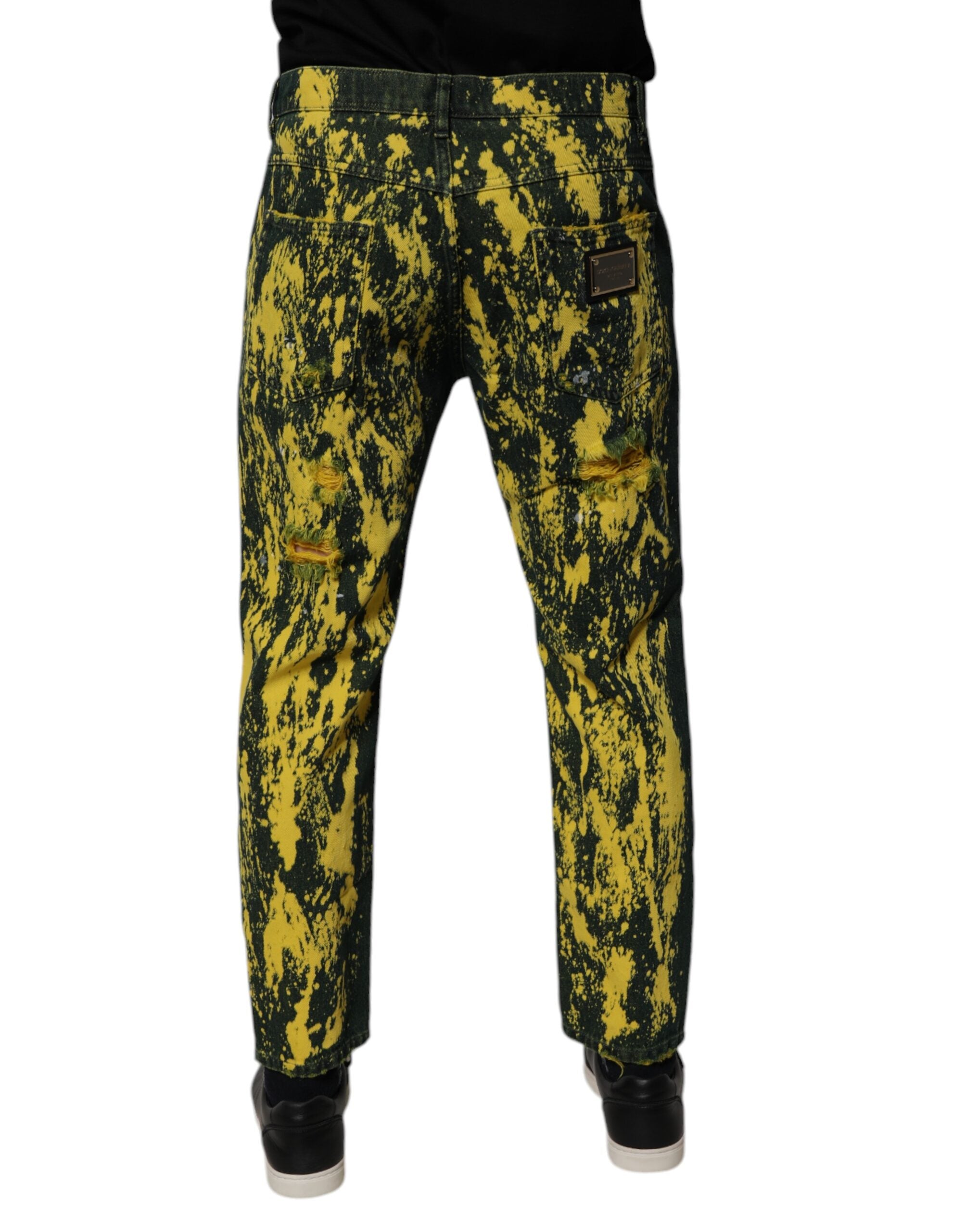 Dolce &amp; Gabbana – Schwarze, gelbe, zerfetzte Skinny-Jeans für Herren