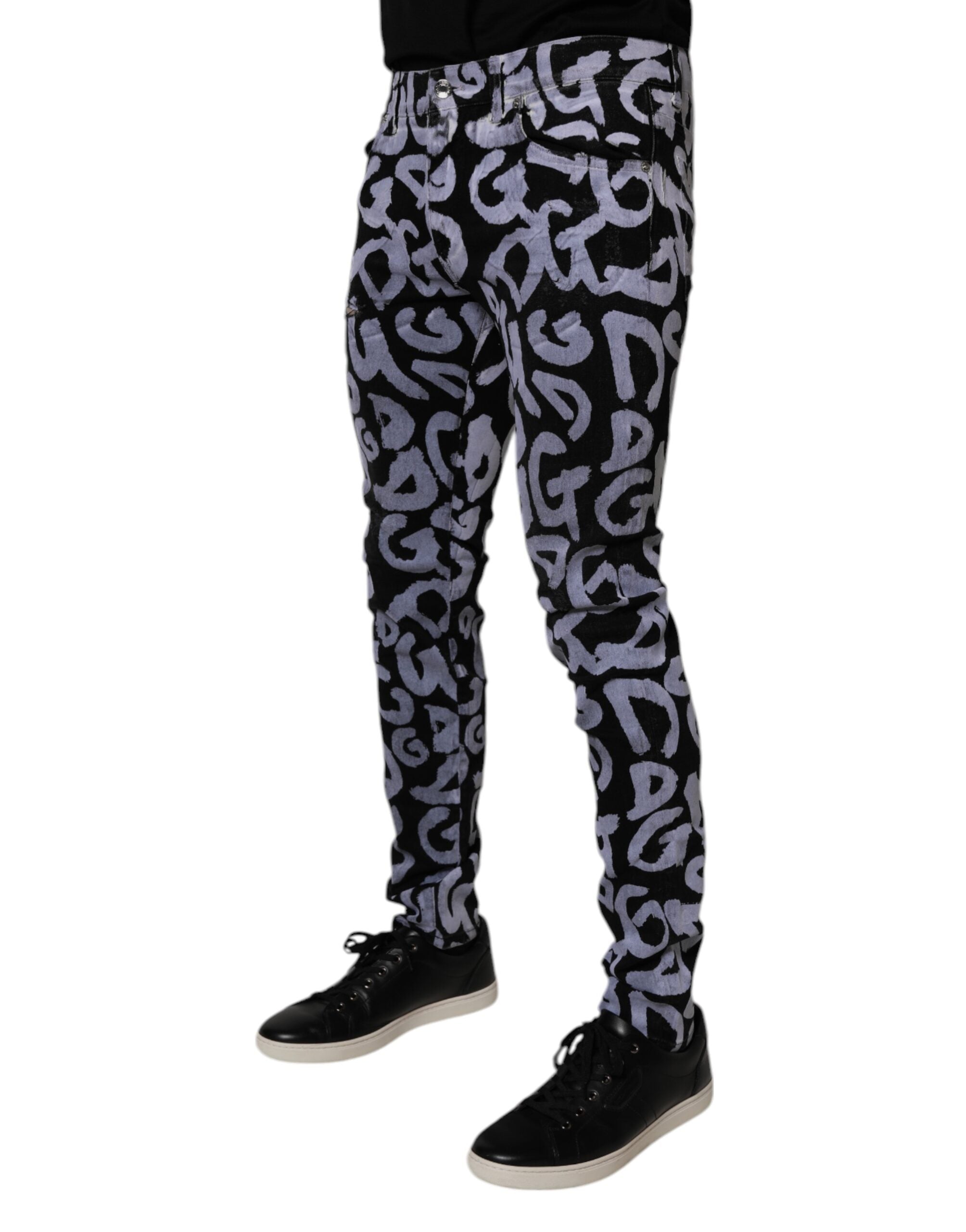 Dolce &amp; Gabbana – Schwarze Skinny-Jeans aus Baumwolle mit Logo und Monogramm