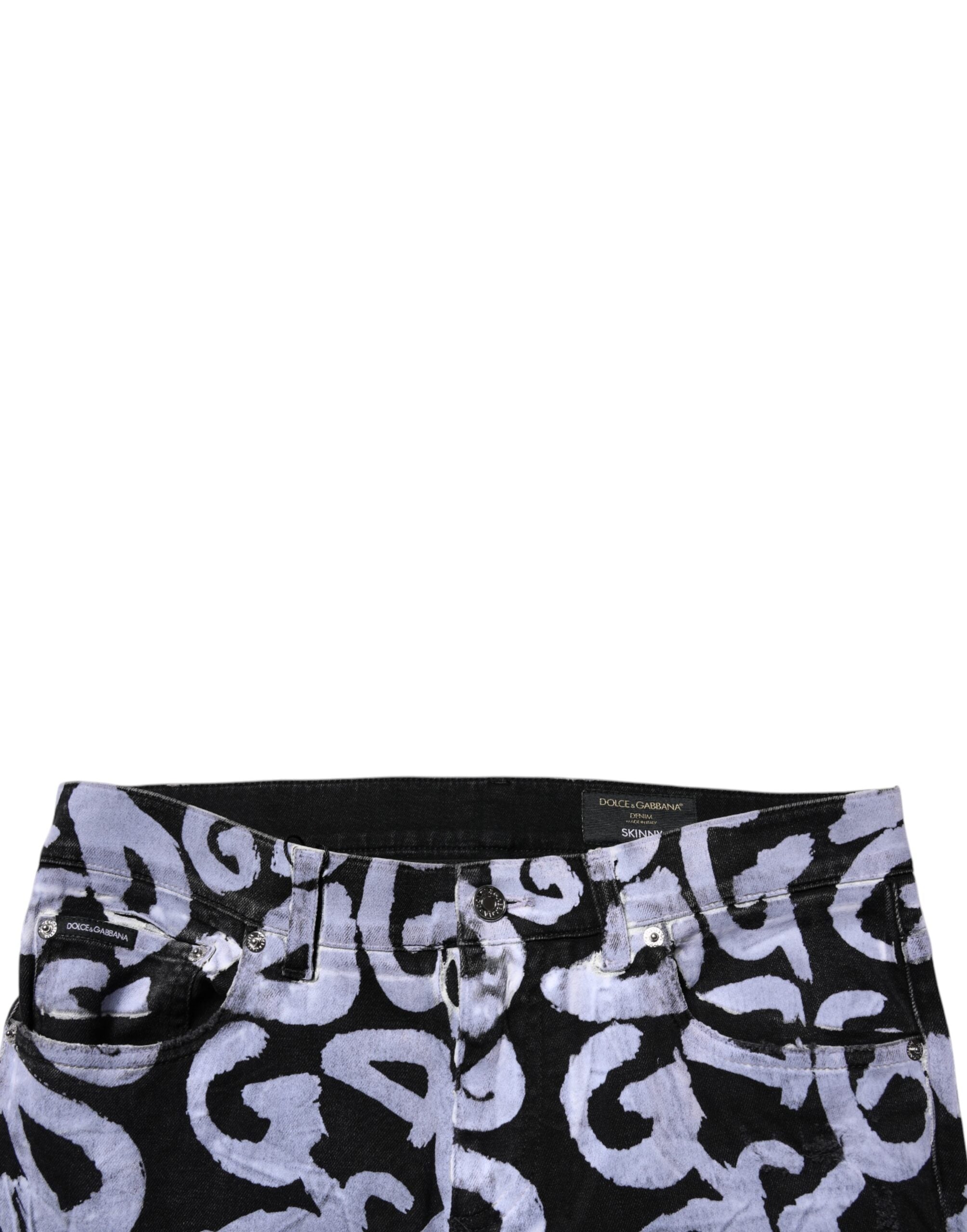 Dolce &amp; Gabbana – Schwarze Skinny-Jeans aus Baumwolle mit Logo und Monogramm