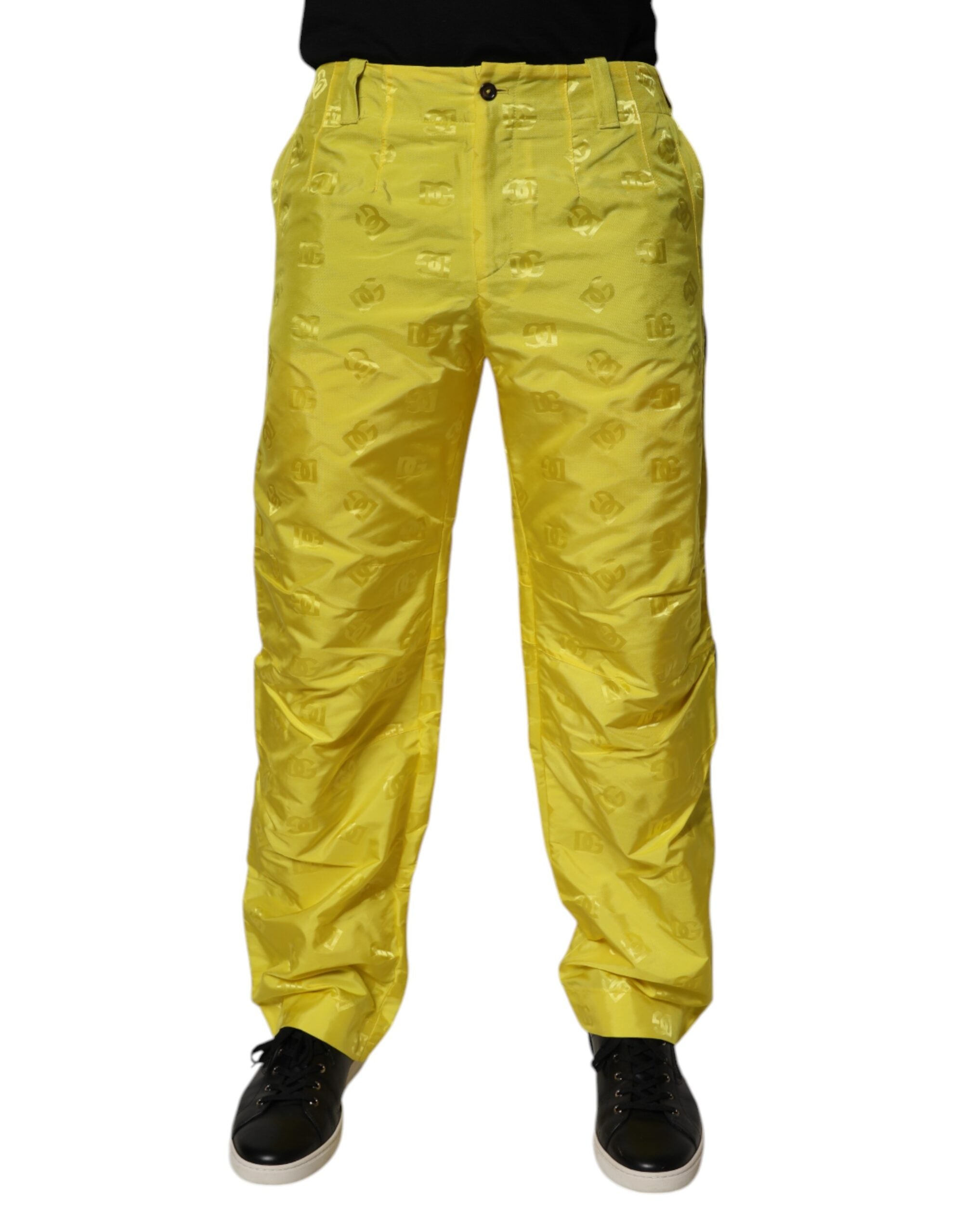 Dolce &amp; Gabbana Gelbe gerade Hose aus Polyester mit DG-Monogramm