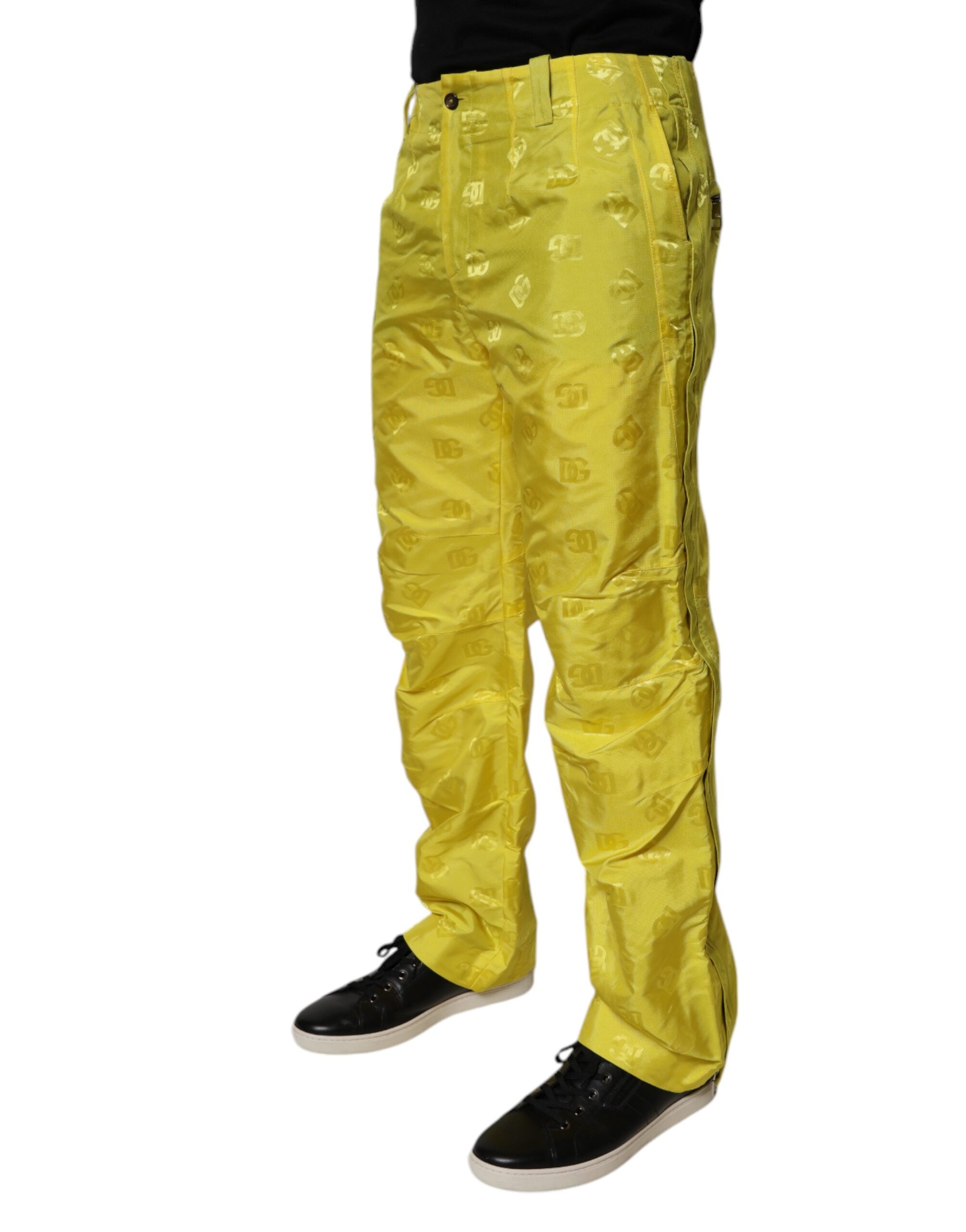 Dolce &amp; Gabbana Gelbe gerade Hose aus Polyester mit DG-Monogramm