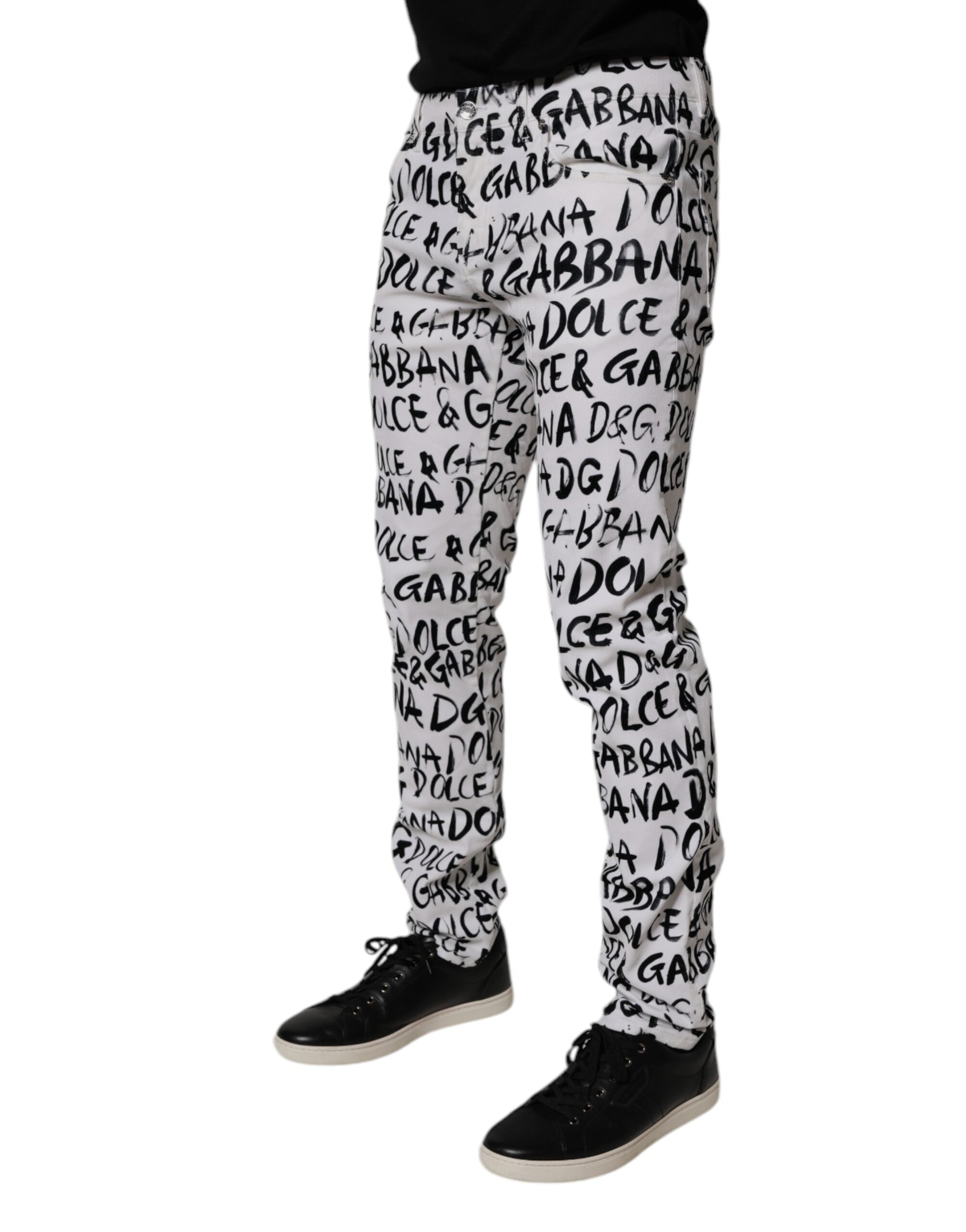 Dolce &amp; Gabbana – Weiße Skinny-Jeans aus Baumwolle mit Logo-Print