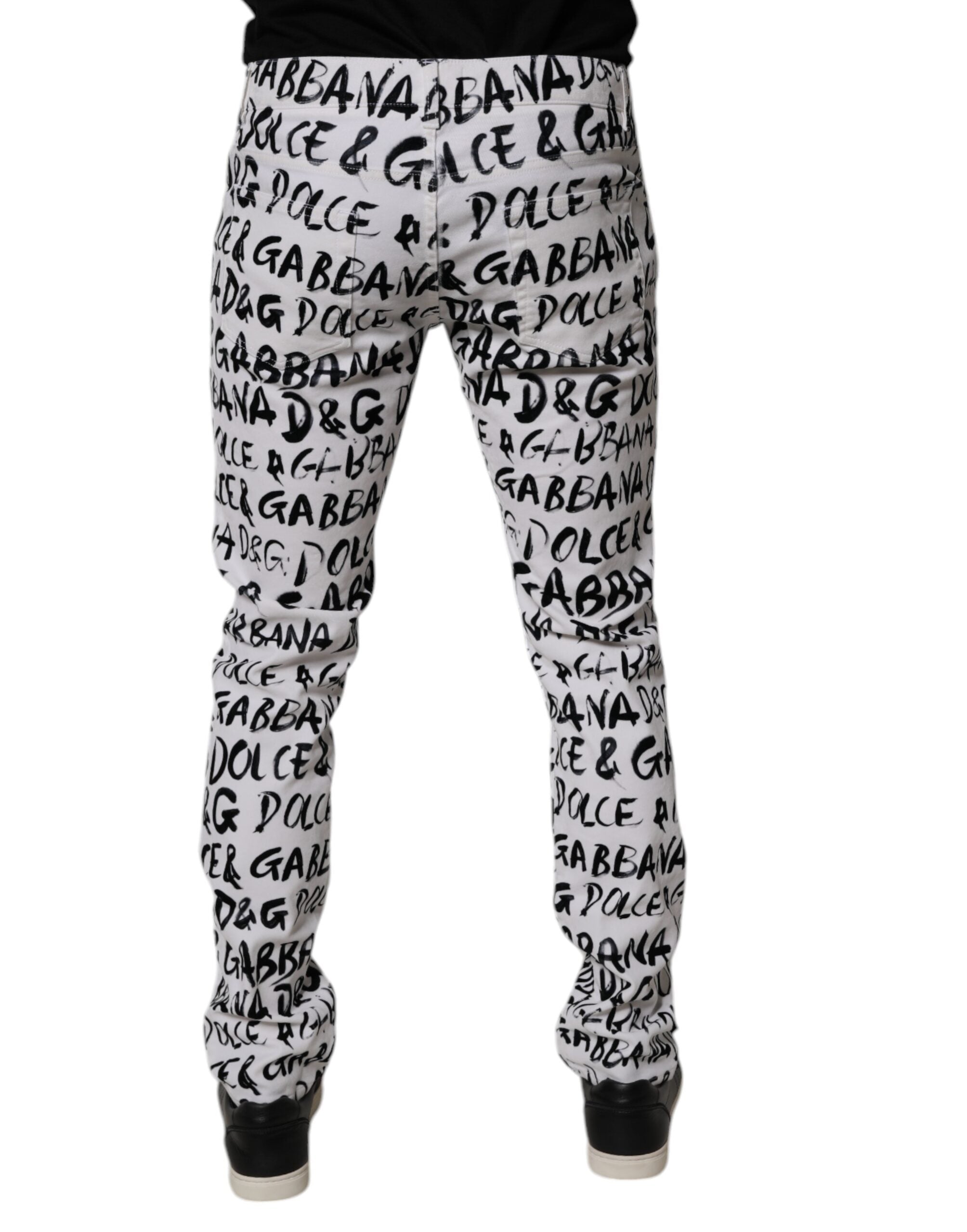 Dolce &amp; Gabbana – Weiße Skinny-Jeans aus Baumwolle mit Logo-Print