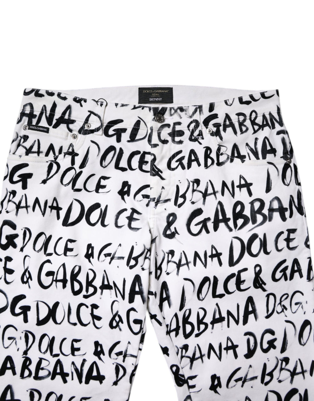 Dolce &amp; Gabbana – Weiße Skinny-Jeans aus Baumwolle mit Logo-Print