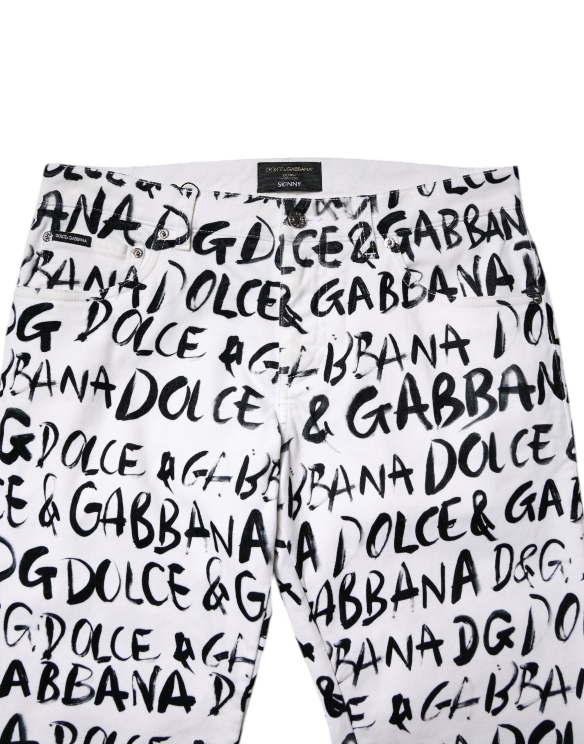Dolce &amp; Gabbana – Weiße Skinny-Jeans aus Baumwolle mit Logo-Print