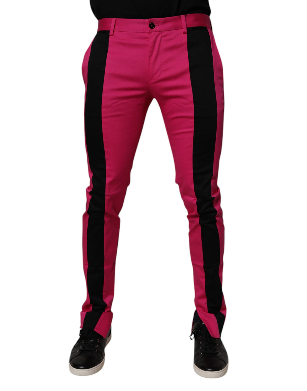 Dolce &amp; Gabbana – Slim Fit-Anzughose für Herren in Pink und Schwarz mit Streifen