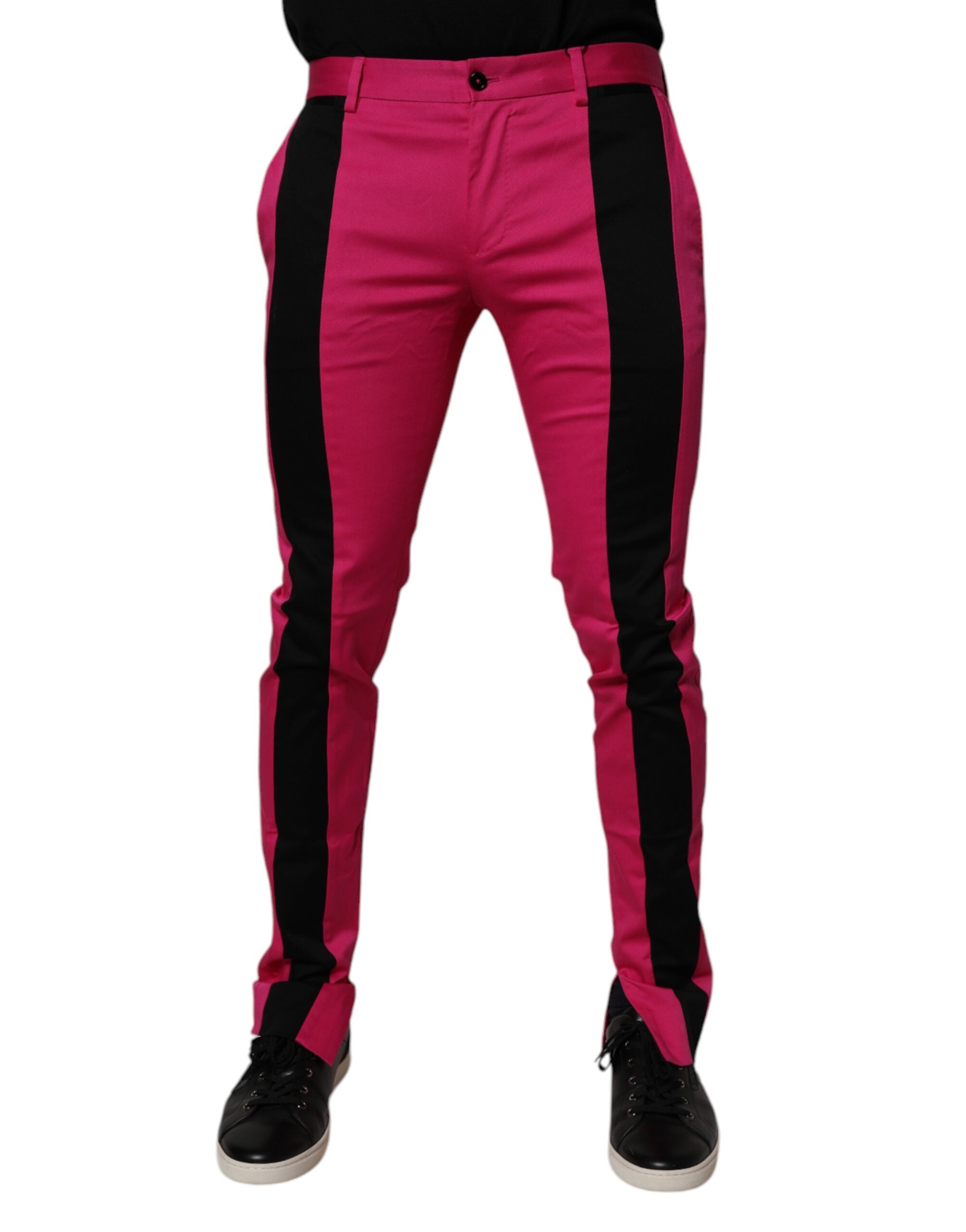 Dolce &amp; Gabbana – Slim Fit-Anzughose für Herren in Pink und Schwarz mit Streifen
