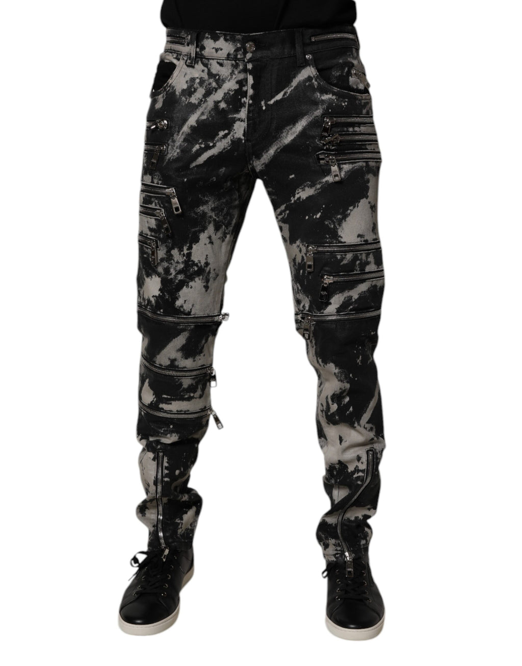 Dolce &amp; Gabbana – Schwarze Skinny-Jeans aus Baumwolle mit Batikmuster und Reißverschluss