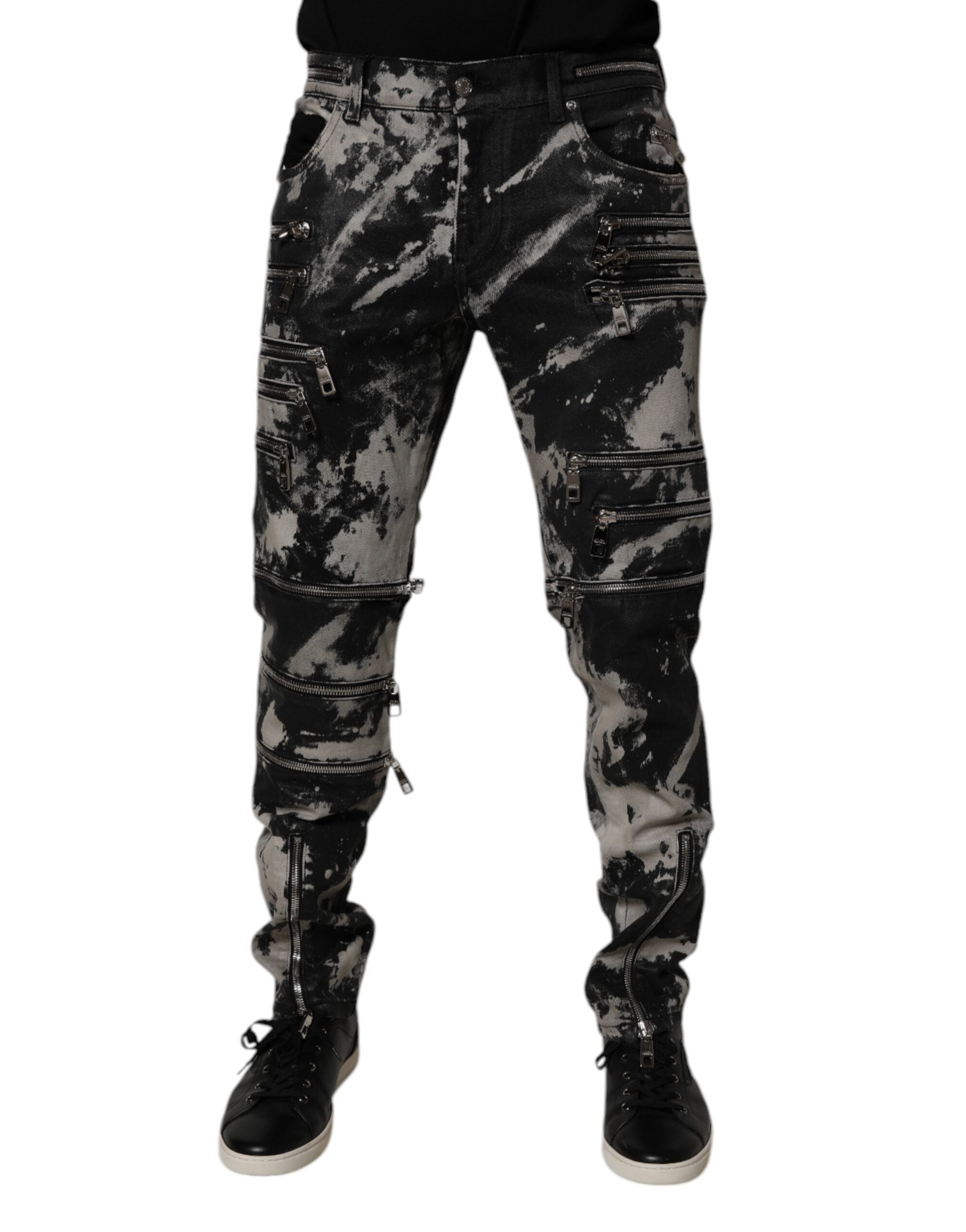 Dolce &amp; Gabbana – Schwarze Skinny-Jeans aus Baumwolle mit Batikmuster und Reißverschluss