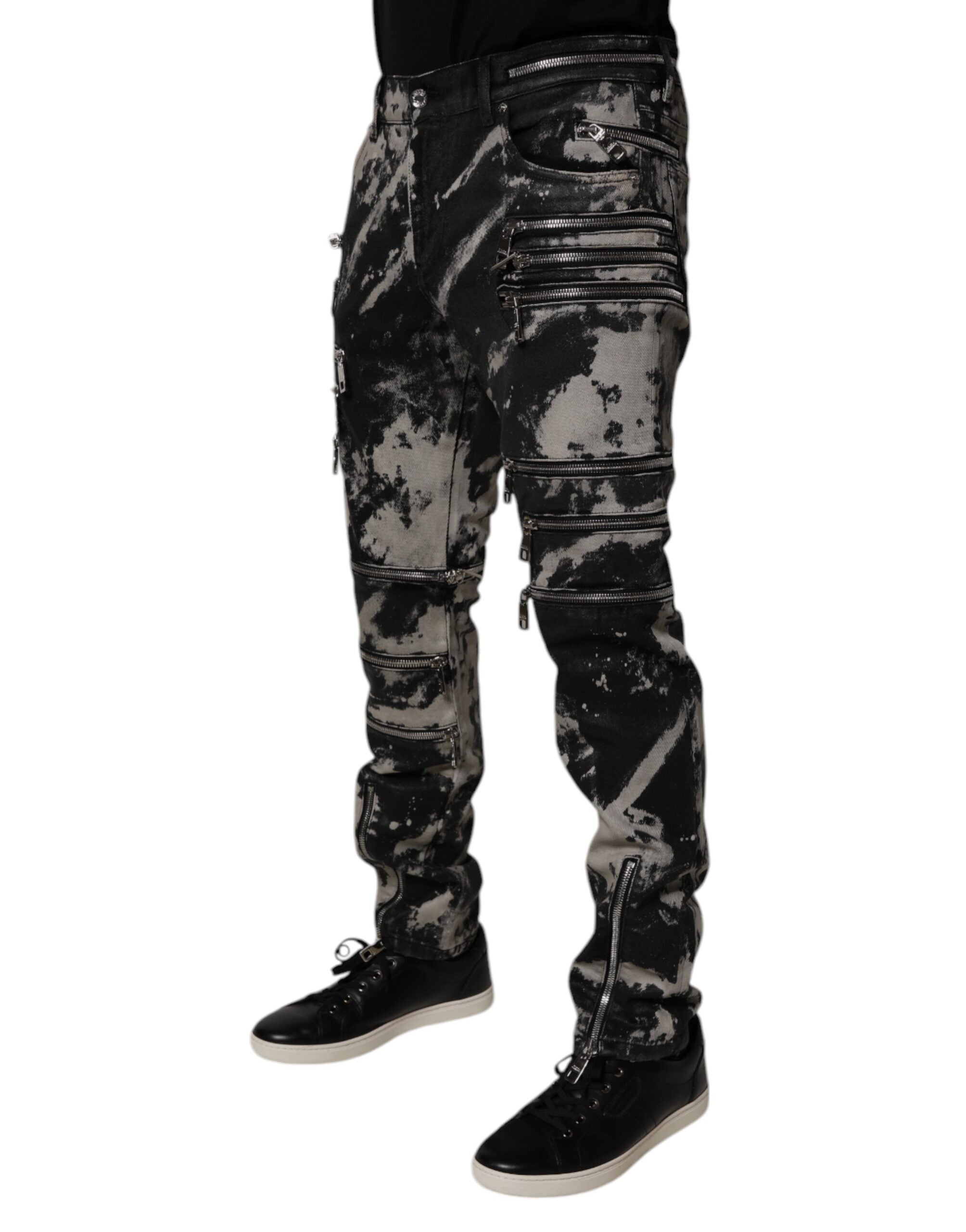 Dolce &amp; Gabbana – Schwarze Skinny-Jeans aus Baumwolle mit Batikmuster und Reißverschluss