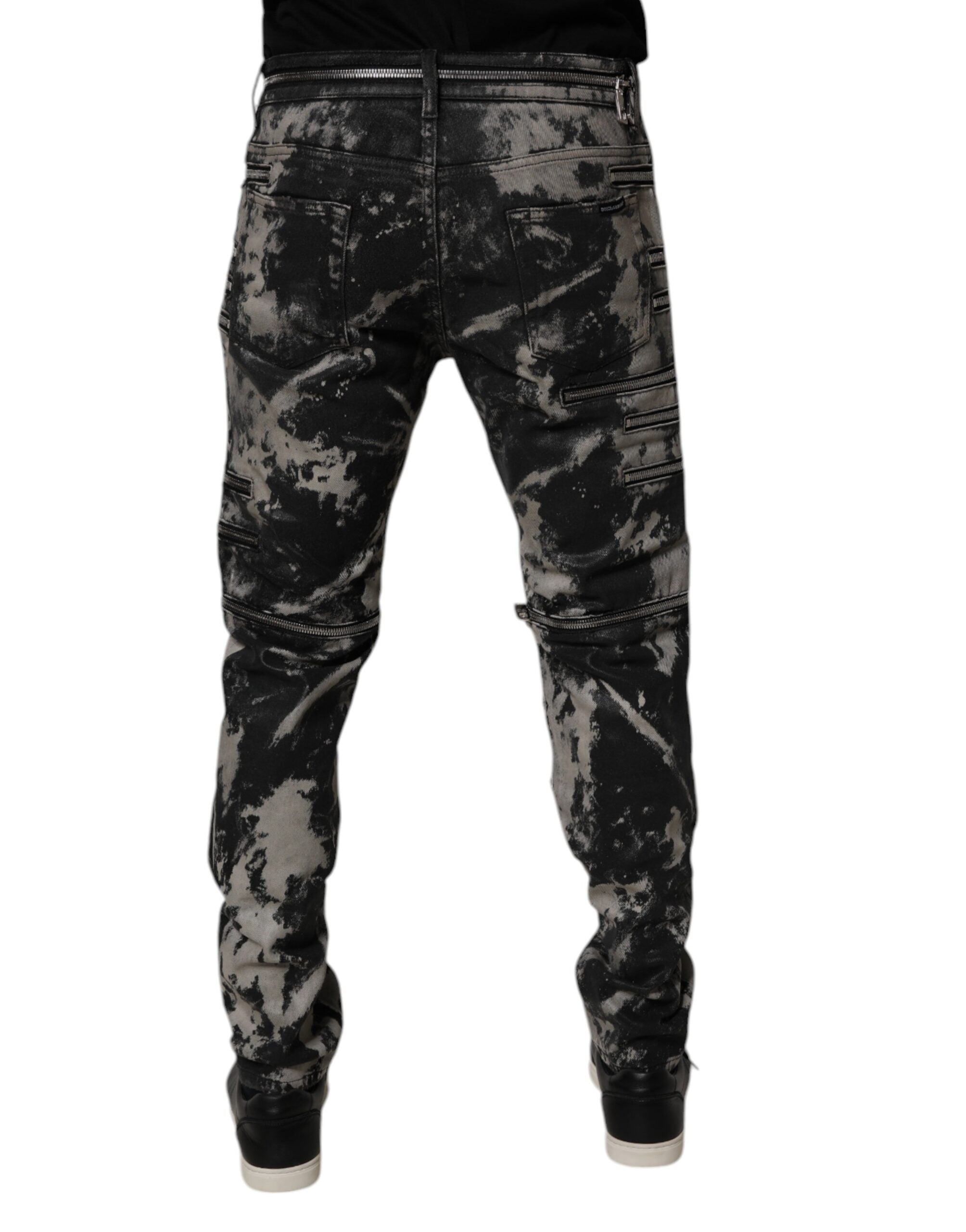 Dolce &amp; Gabbana – Schwarze Skinny-Jeans aus Baumwolle mit Batikmuster und Reißverschluss
