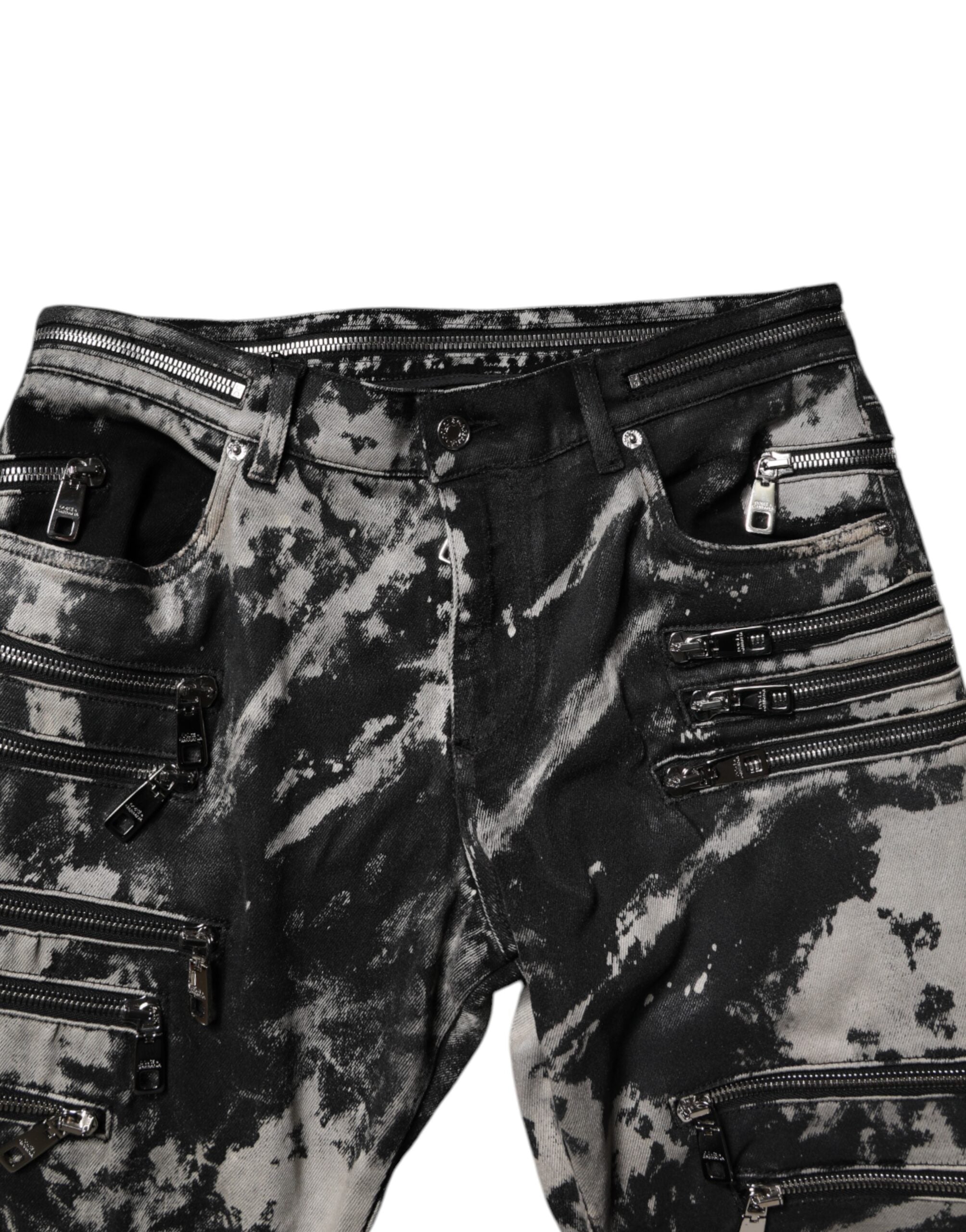 Dolce &amp; Gabbana – Schwarze Skinny-Jeans aus Baumwolle mit Batikmuster und Reißverschluss