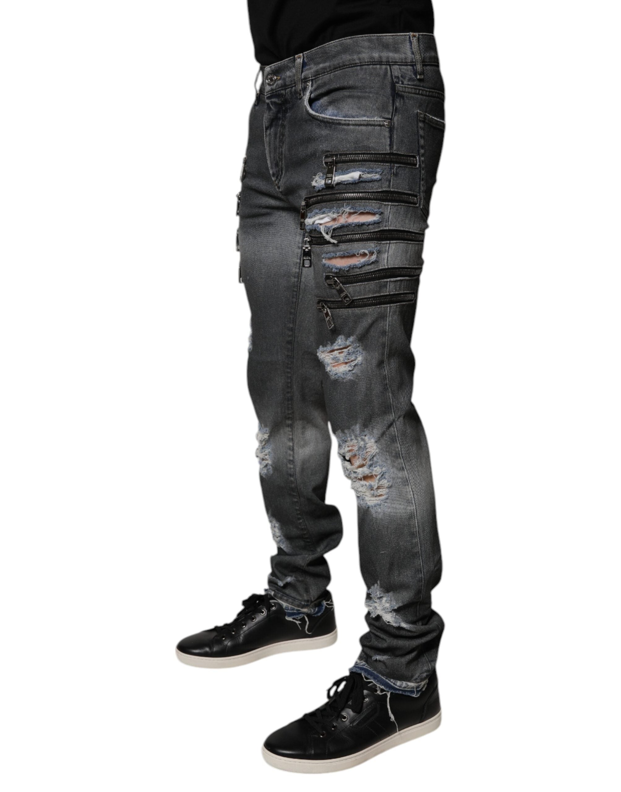 Dolce &amp; Gabbana Dunkelgraue Skinny-Jeans aus zerfetzter Baumwolle