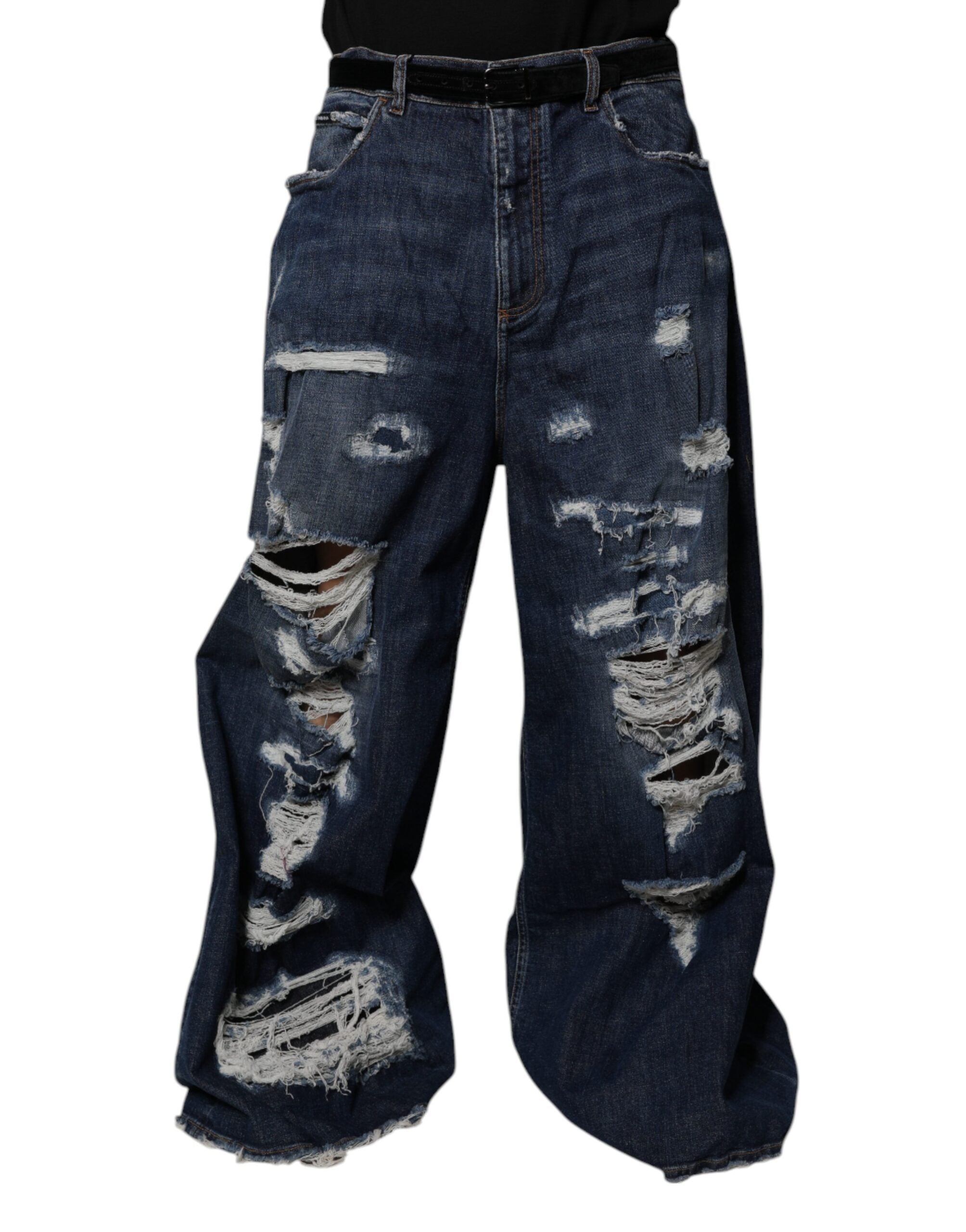Dolce &amp; Gabbana Dunkelblaue zerfetzte Jeans mit weitem Bein für Herren