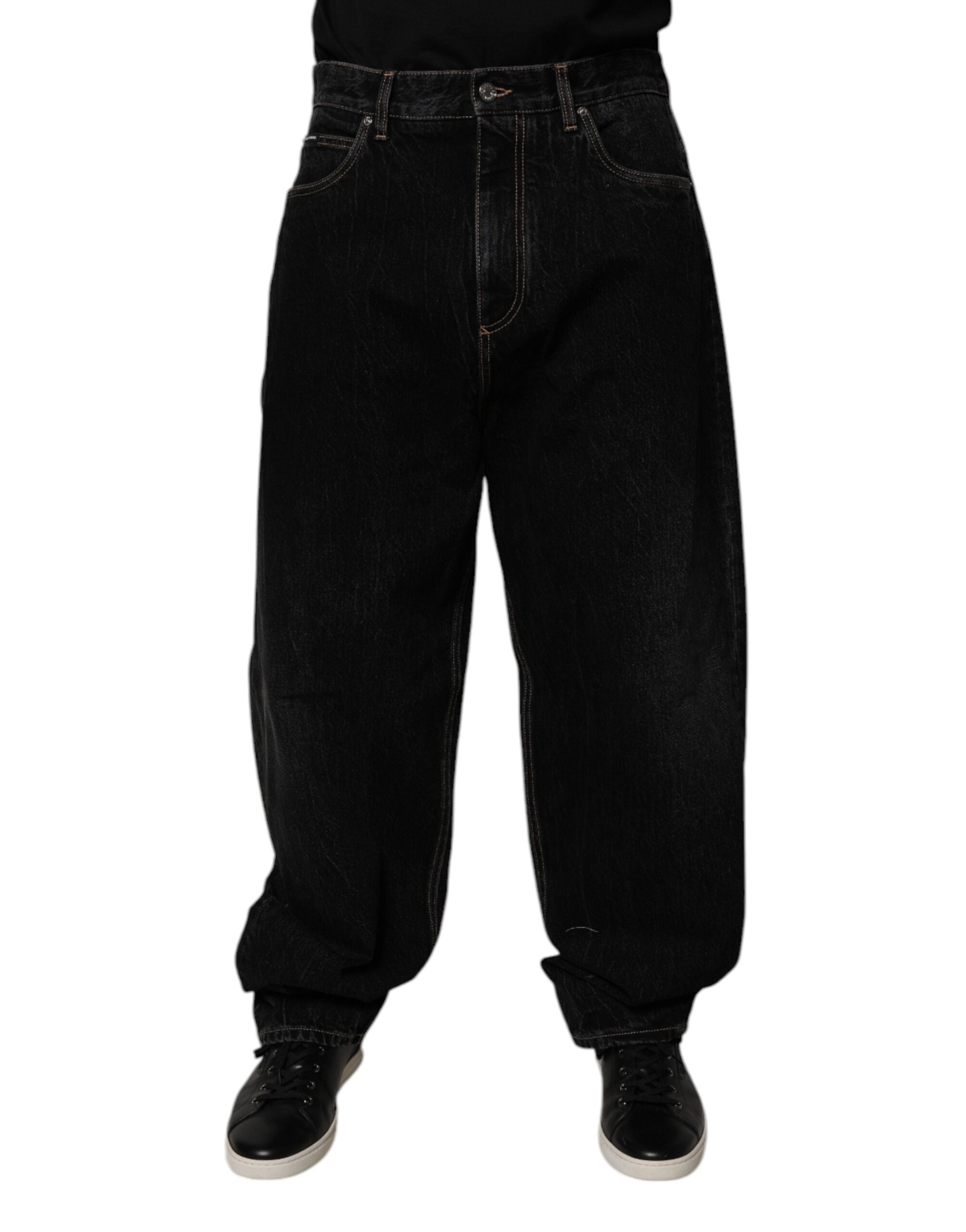 Dolce &amp; Gabbana – Schwarze Jeans aus Baumwolle mit mittlerer Taille und weitem Bein