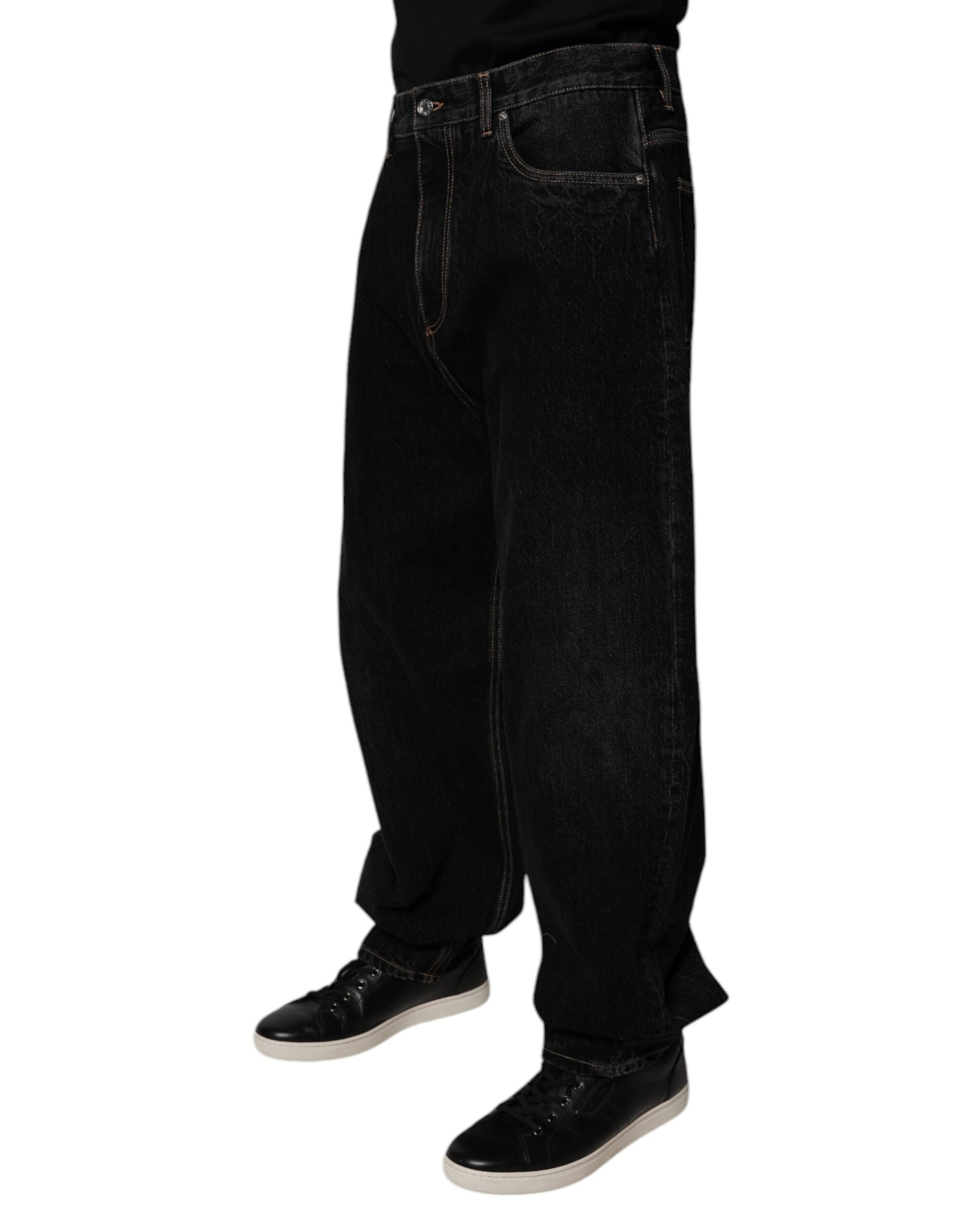 Dolce &amp; Gabbana – Schwarze Jeans aus Baumwolle mit mittlerer Taille und weitem Bein