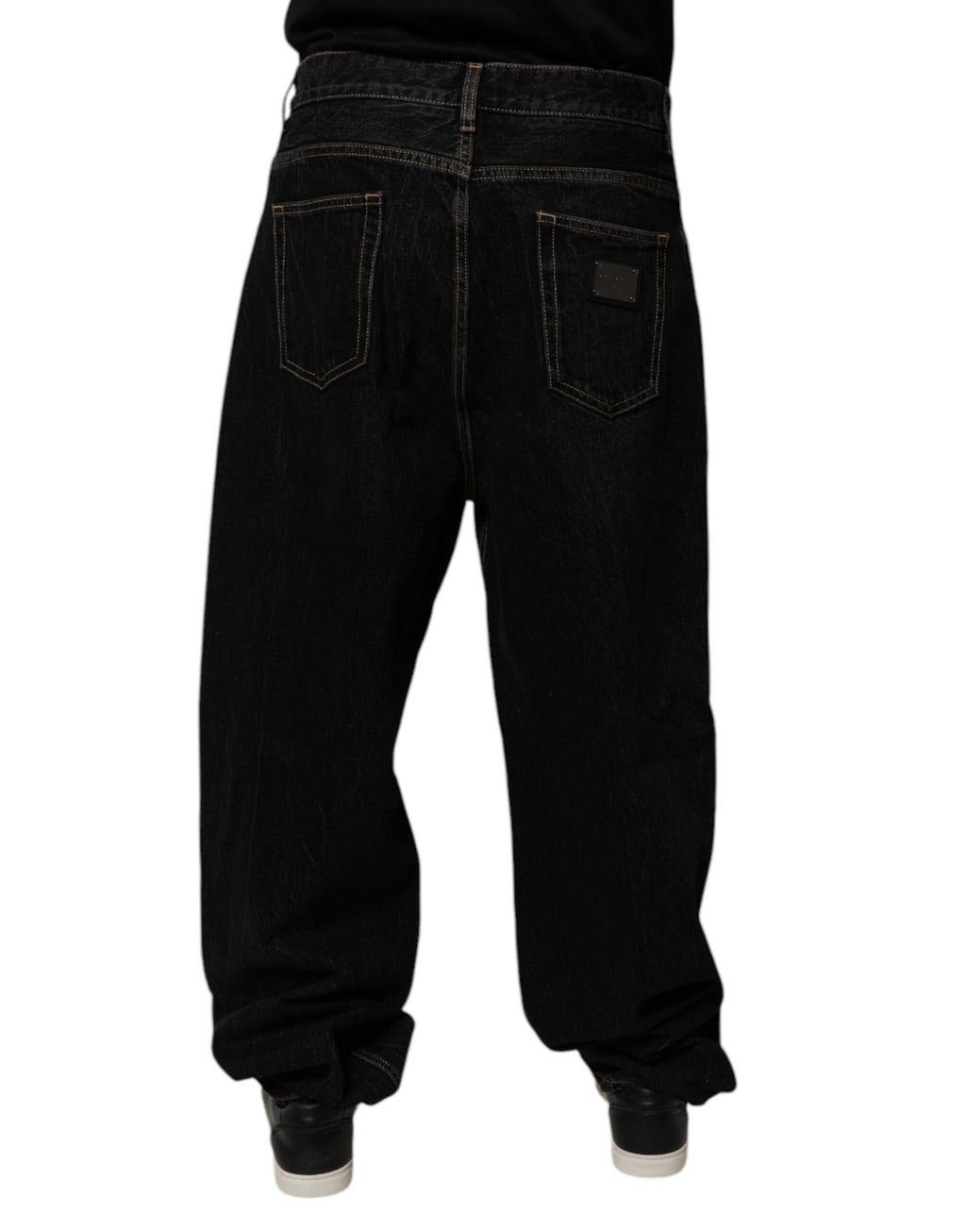 Dolce &amp; Gabbana – Schwarze Jeans aus Baumwolle mit mittlerer Taille und weitem Bein
