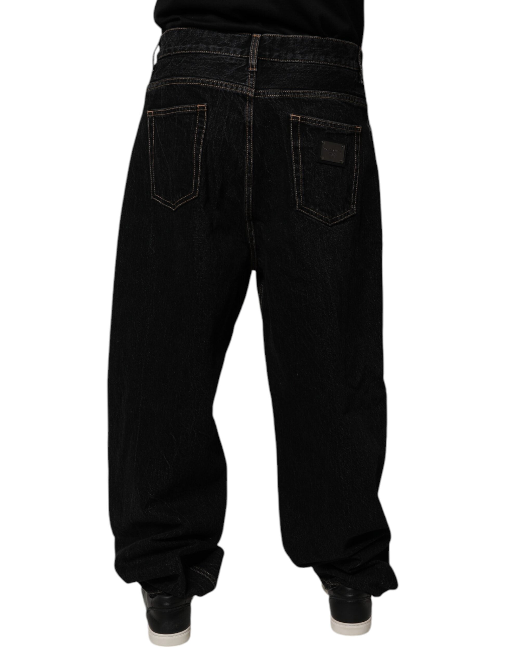 Dolce &amp; Gabbana – Schwarze Jeans aus Baumwolle mit mittlerer Taille und weitem Bein