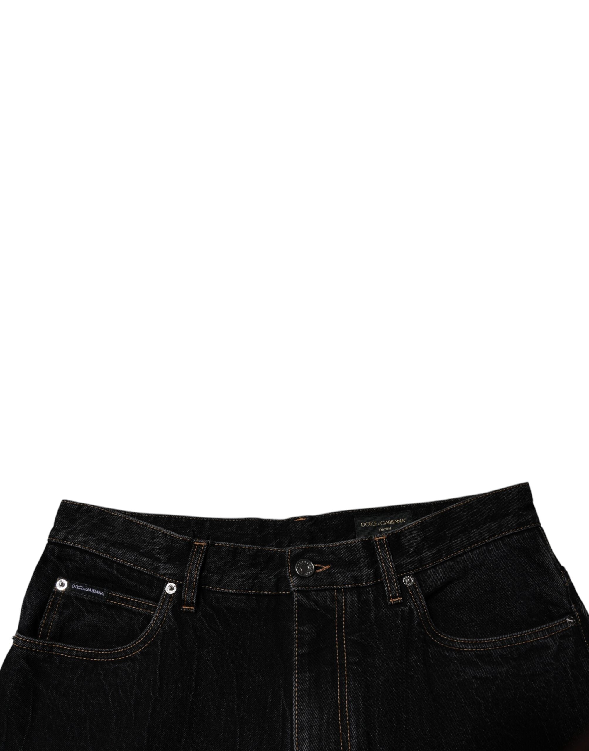 Dolce &amp; Gabbana – Schwarze Jeans aus Baumwolle mit mittlerer Taille und weitem Bein