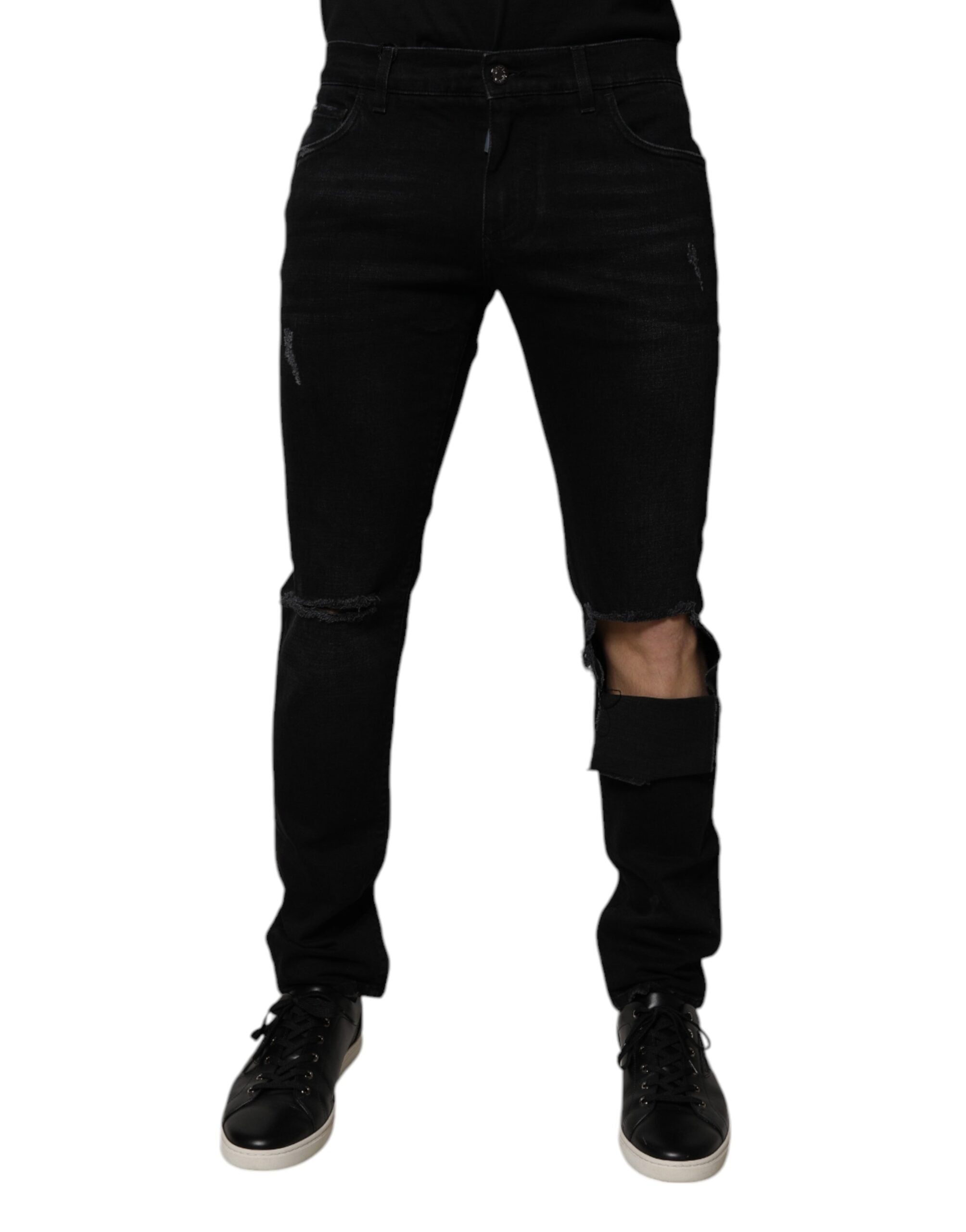 Dolce &amp; Gabbana Schwarze Skinny Jeans aus zerrissener Baumwolle für Herren