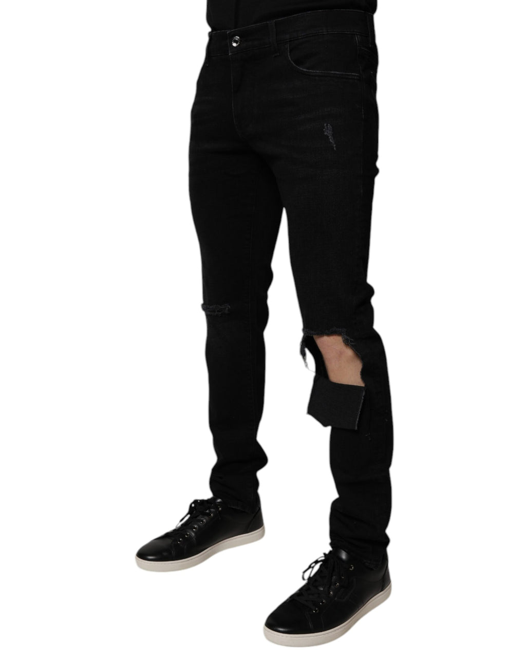 Dolce &amp; Gabbana Schwarze Skinny Jeans aus zerrissener Baumwolle für Herren