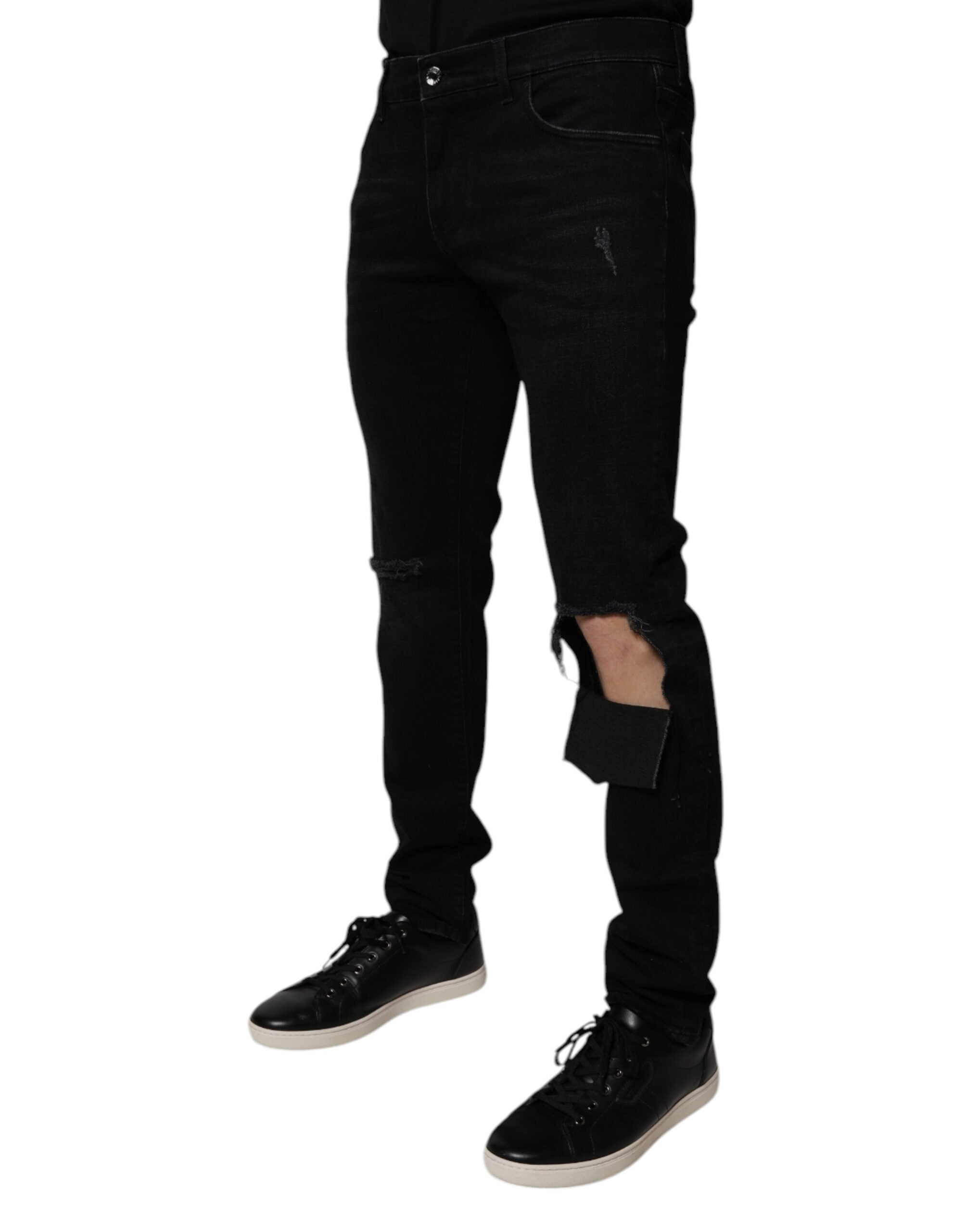 Dolce &amp; Gabbana Schwarze Skinny Jeans aus zerrissener Baumwolle für Herren